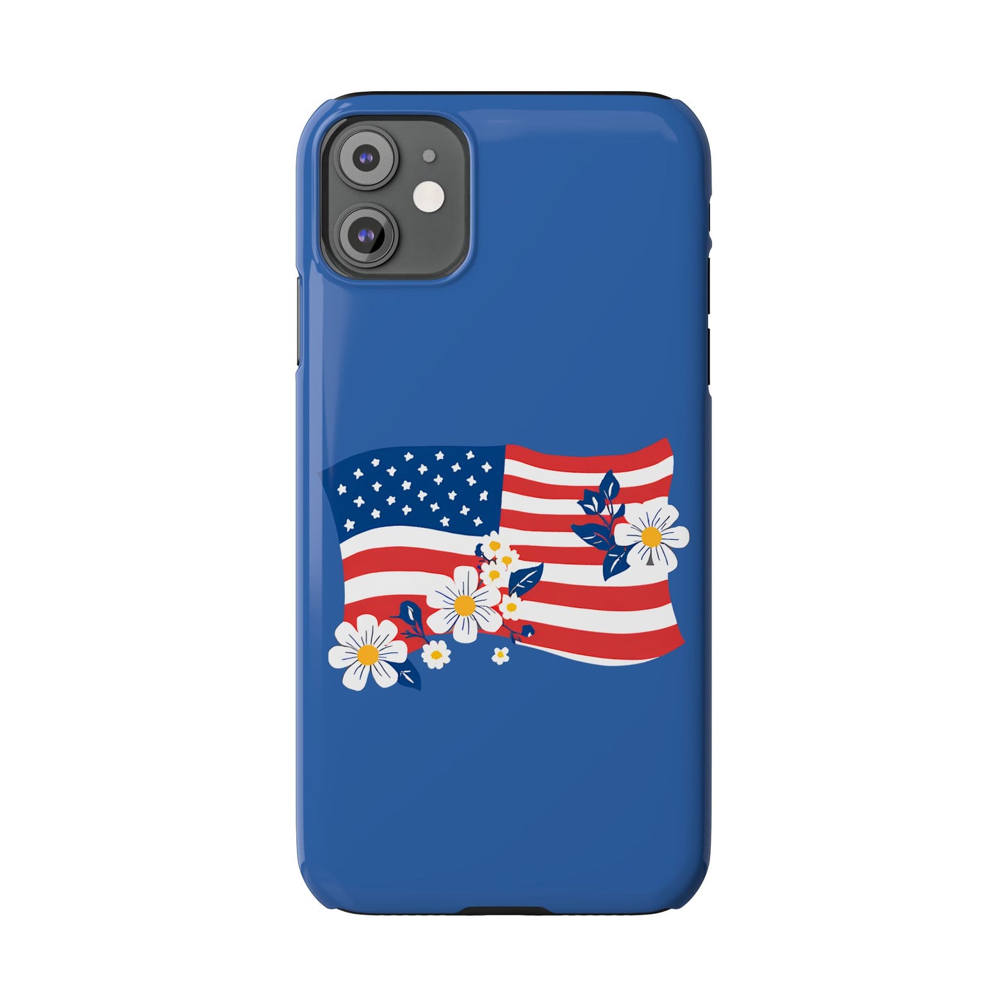 Patriotic Floral Phone Case - Slim Case for iPhone, Independence Day, Memorial Day, American Flag Design, Gifts for Her