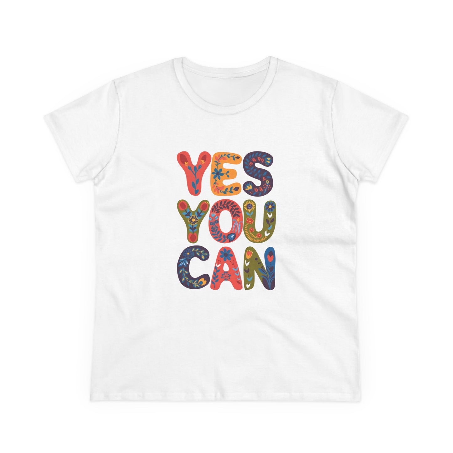 Inspirational Women's Midweight Cotton Tee - "YES YOU CAN"
