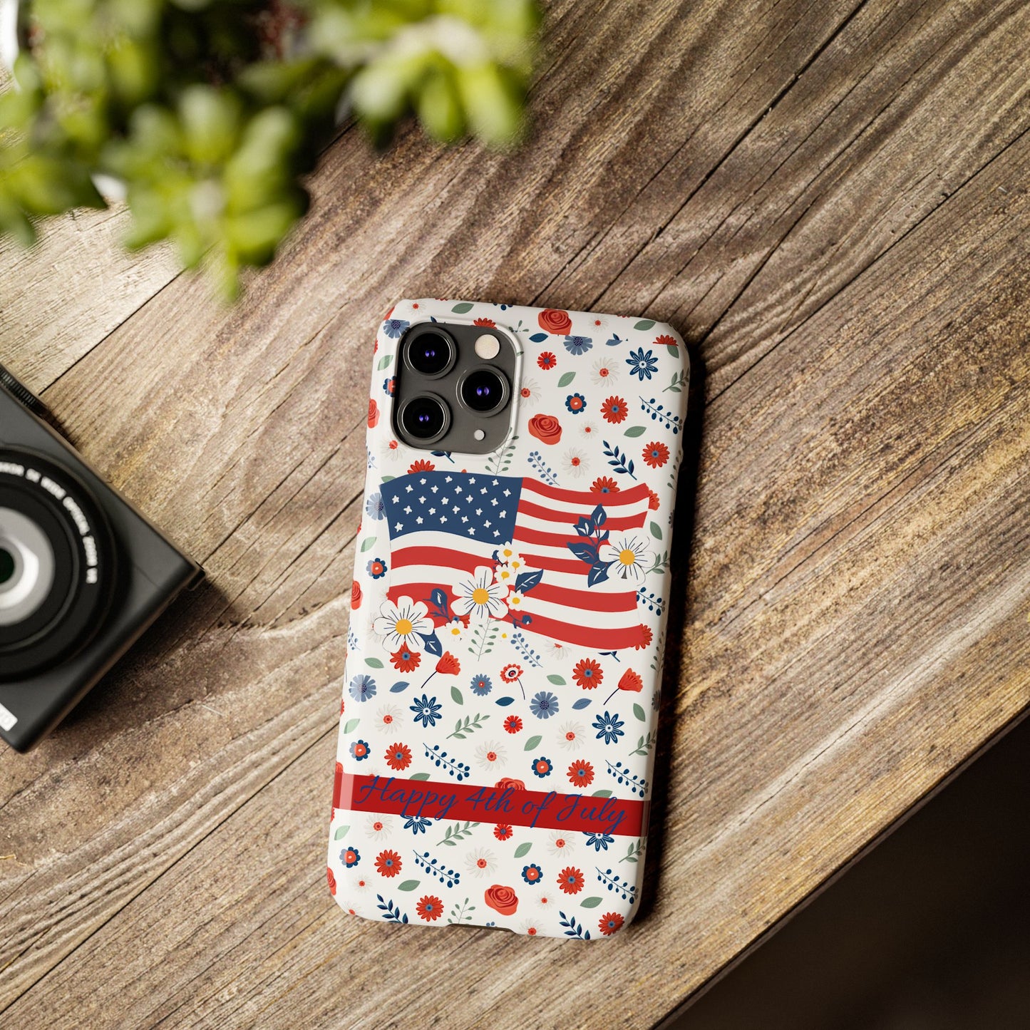 Patriotic Floral Phone Case, Slim Phone Case, USA Flag Case, Fourth of July Gift, Floral Design, Red White Blue Decor