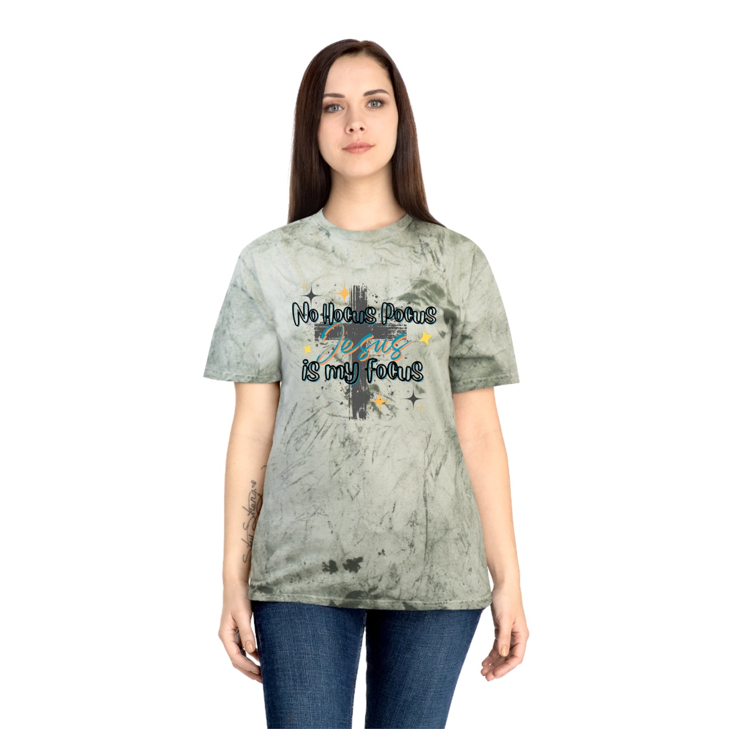 Fall Inspired Unisex Color Blast T-Shirt - No Hocus Pocus, Jesus is My Focus