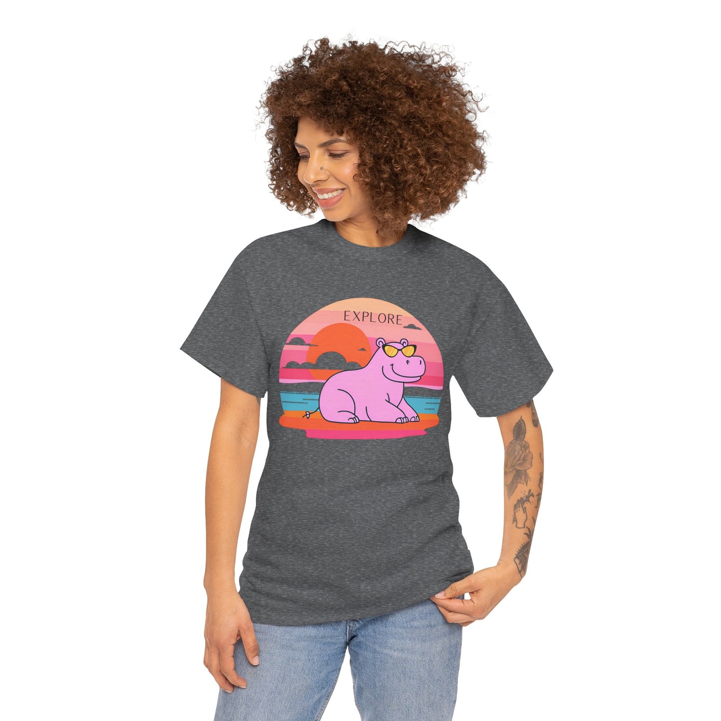 Cute Hippo 'Explore' Tee - Summer Fun