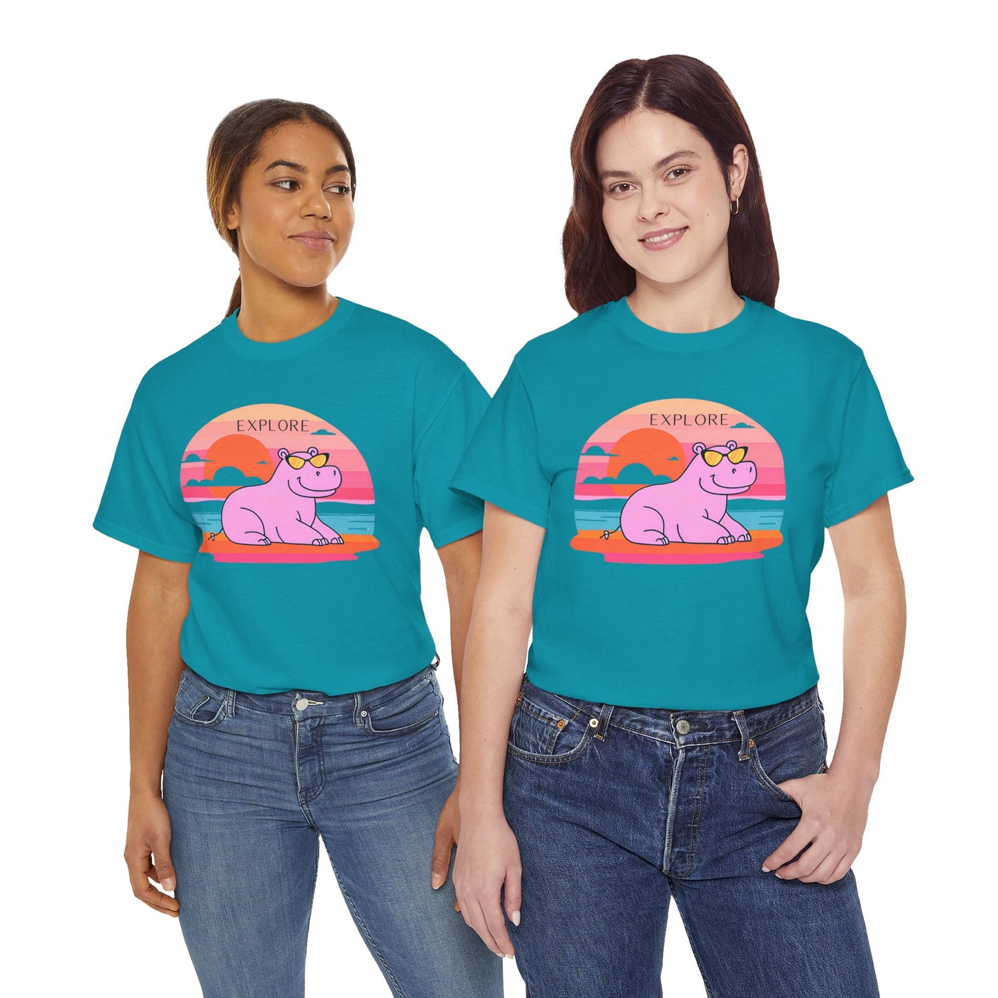 Cute Hippo 'Explore' Tee - Summer Fun