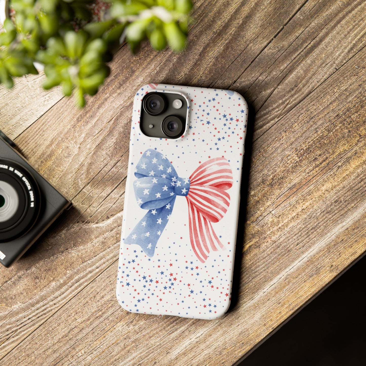 Patriotic Slim Phone Cases with Bow Design, Cute Phone Covers, Summer Accessories, Fourth of July Gift, Trendy Tech