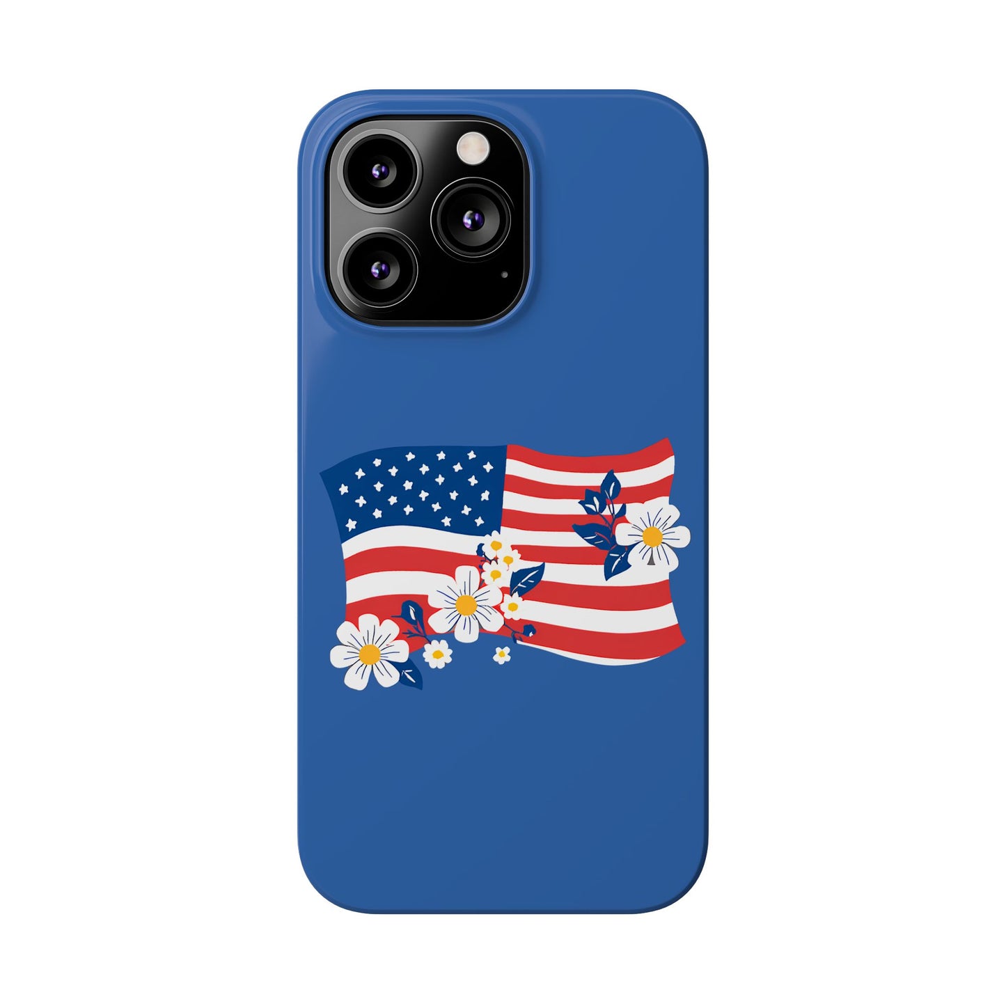 Patriotic Floral Phone Case - Slim Case for iPhone, Independence Day, Memorial Day, American Flag Design, Gifts for Her