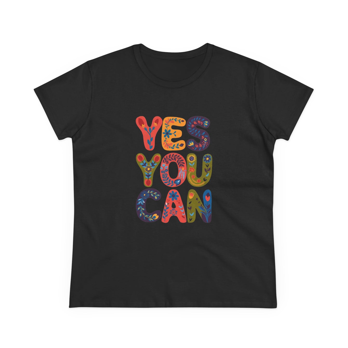 Inspirational Women's Midweight Cotton Tee - "YES YOU CAN"