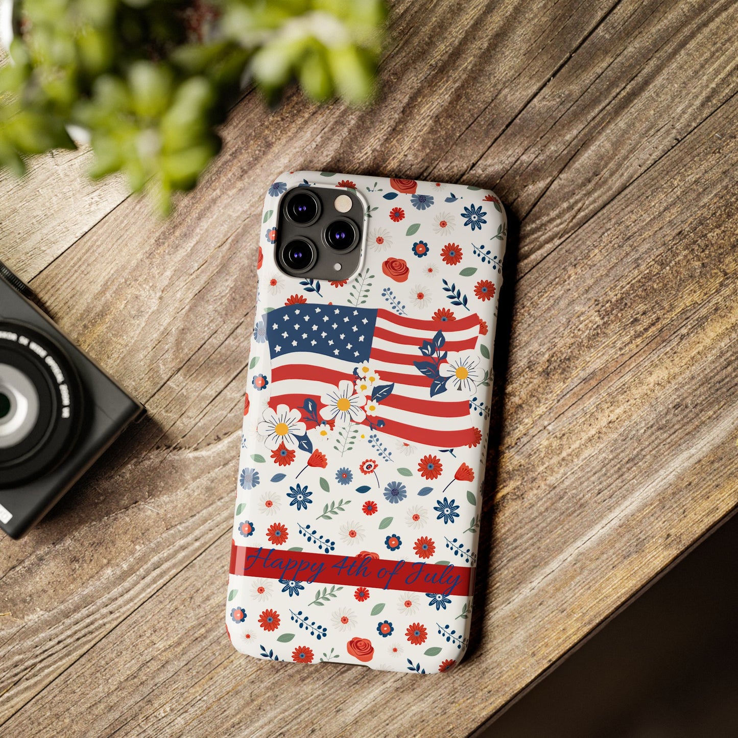 Patriotic Floral Phone Case, Slim Phone Case, USA Flag Case, Fourth of July Gift, Floral Design, Red White Blue Decor