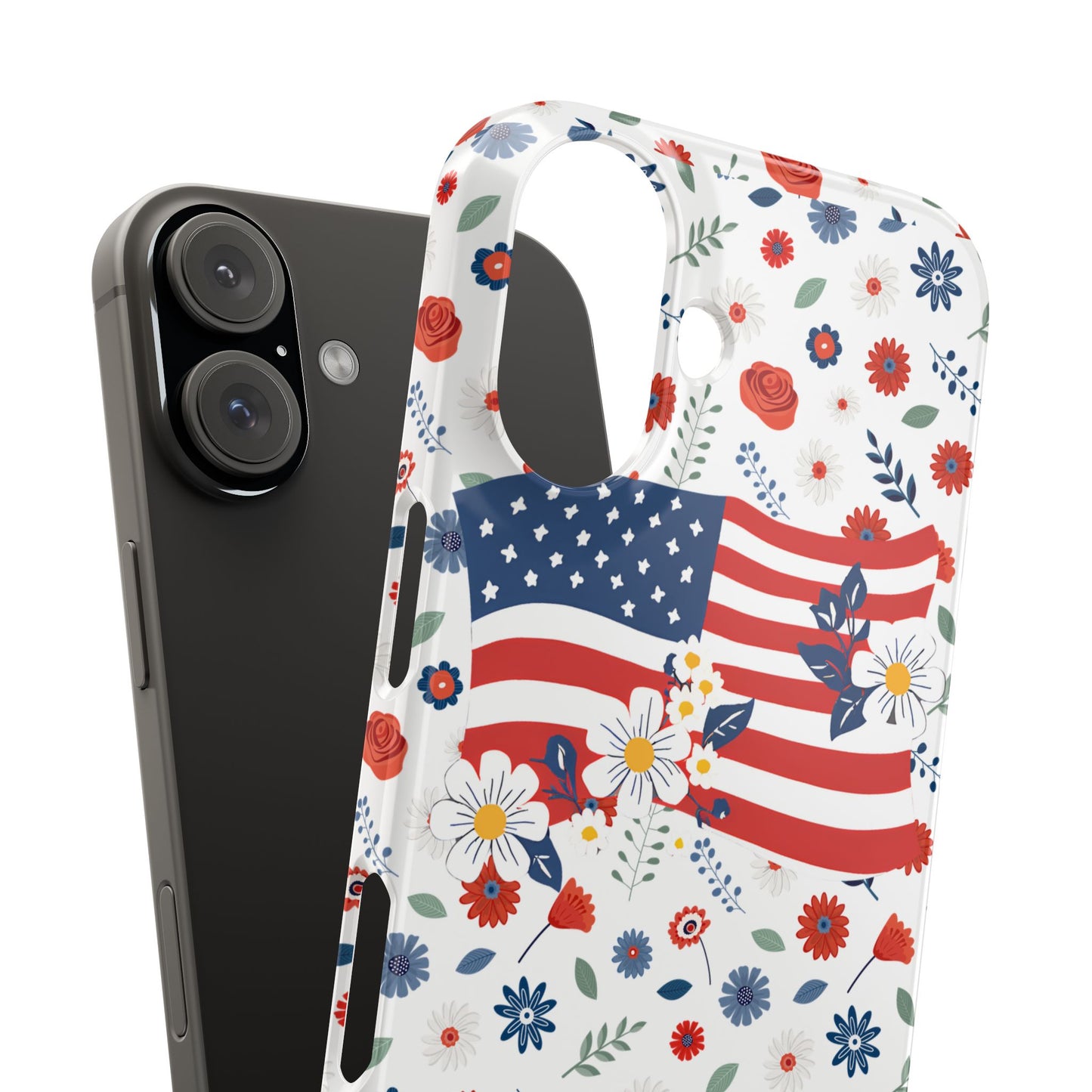 Patriotic Floral Phone Case, Slim Phone Case, USA Flag Case, Fourth of July Gift, Floral Design, Red White Blue Decor