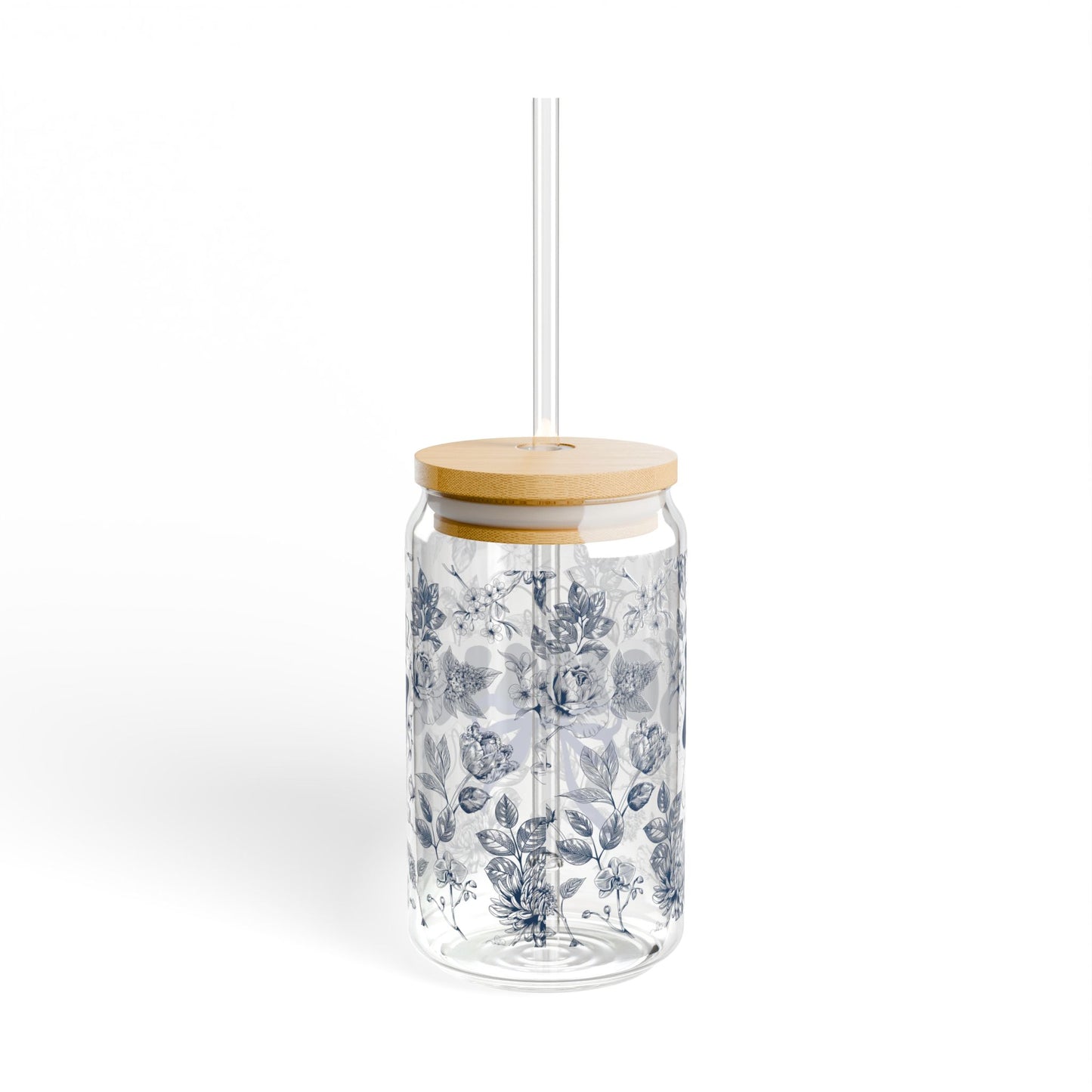 Sipper Glass Chinoiserie Floral Design for Mommy with Blue Bow - Mother's Day Gift