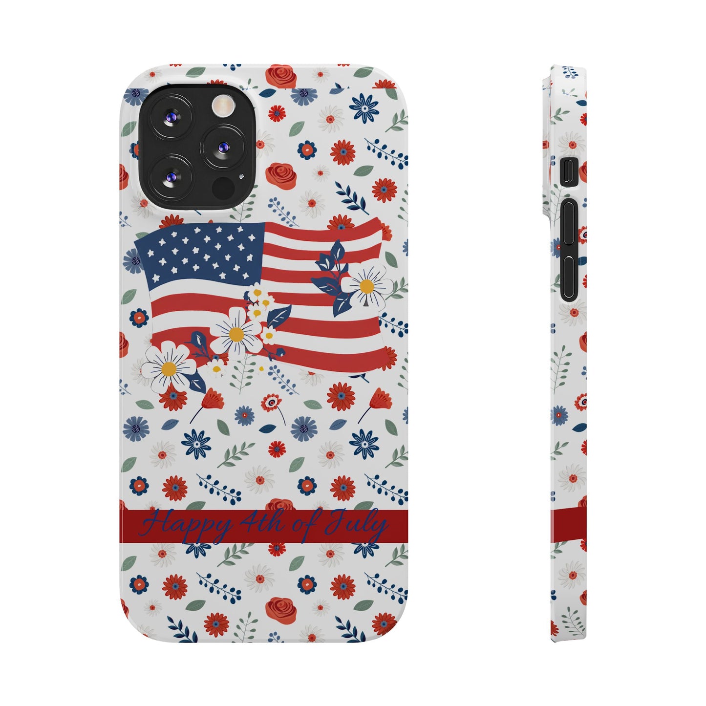 Patriotic Floral Phone Case, Slim Phone Case, USA Flag Case, Fourth of July Gift, Floral Design, Red White Blue Decor