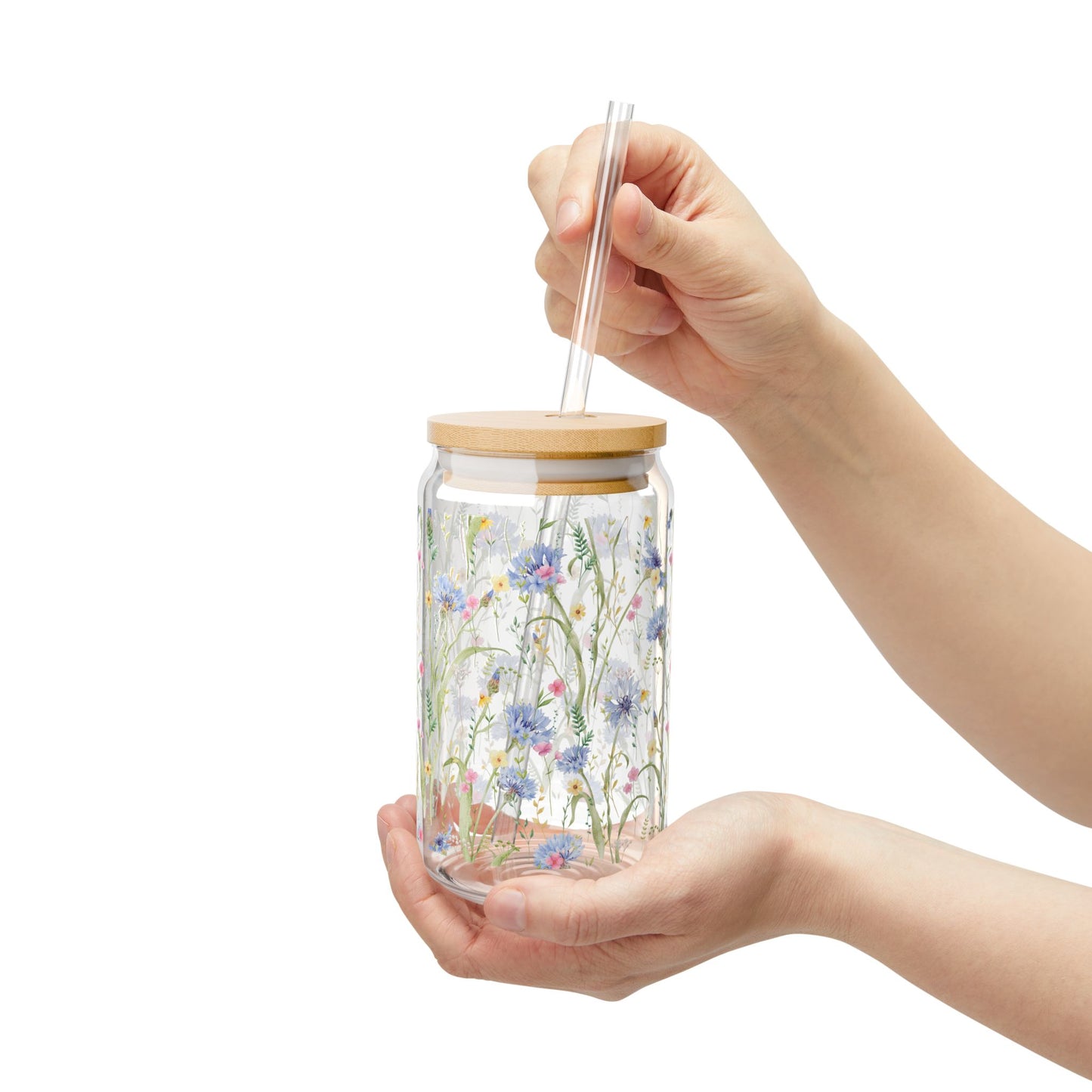 Wildflowers Sipper Glass - 16oz with Bamboo Lid & Straw