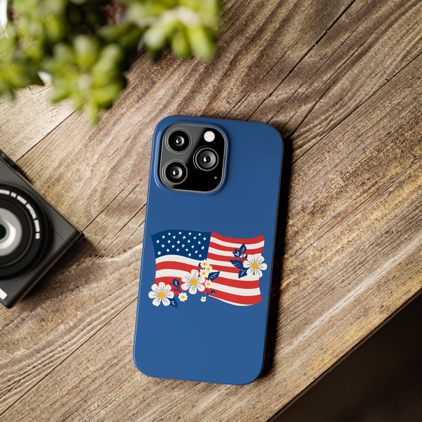 Patriotic Floral Phone Case - Slim Case for iPhone, Independence Day, Memorial Day, American Flag Design, Gifts for Her