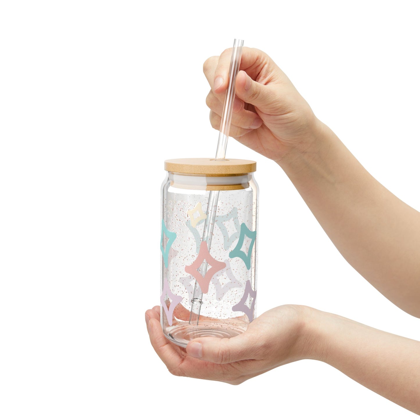 Chic Diamond Sparkle 16oz Sipper Glass with Bamboo Lid