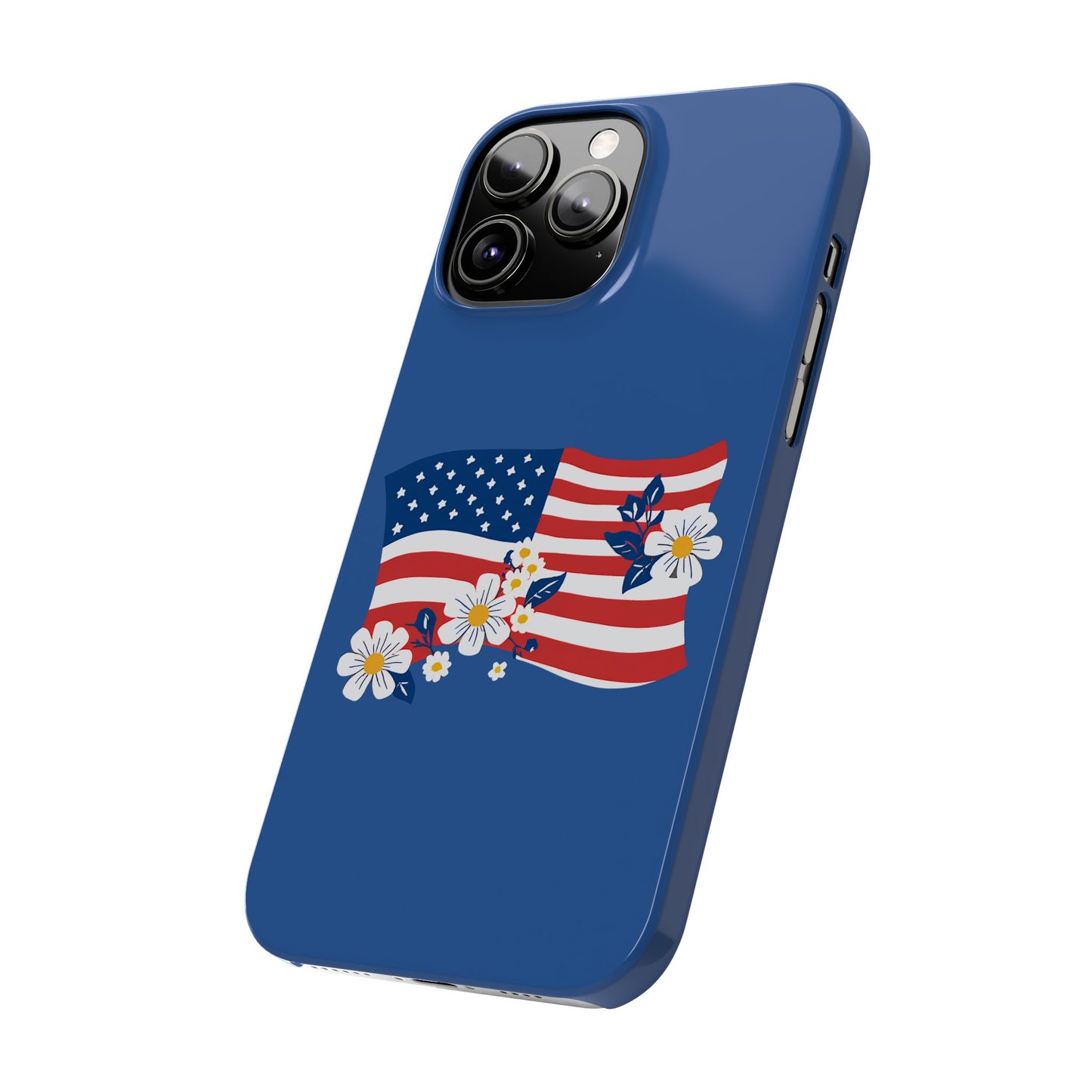 Patriotic Floral Phone Case - Slim Case for iPhone, Independence Day, Memorial Day, American Flag Design, Gifts for Her