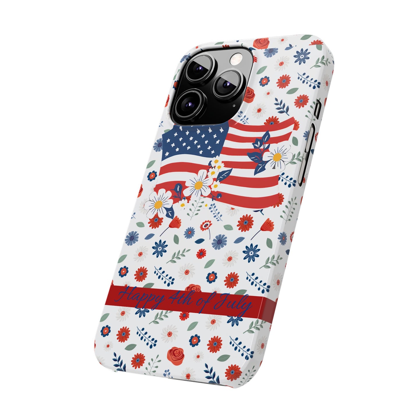 Patriotic Floral Phone Case, Slim Phone Case, USA Flag Case, Fourth of July Gift, Floral Design, Red White Blue Decor