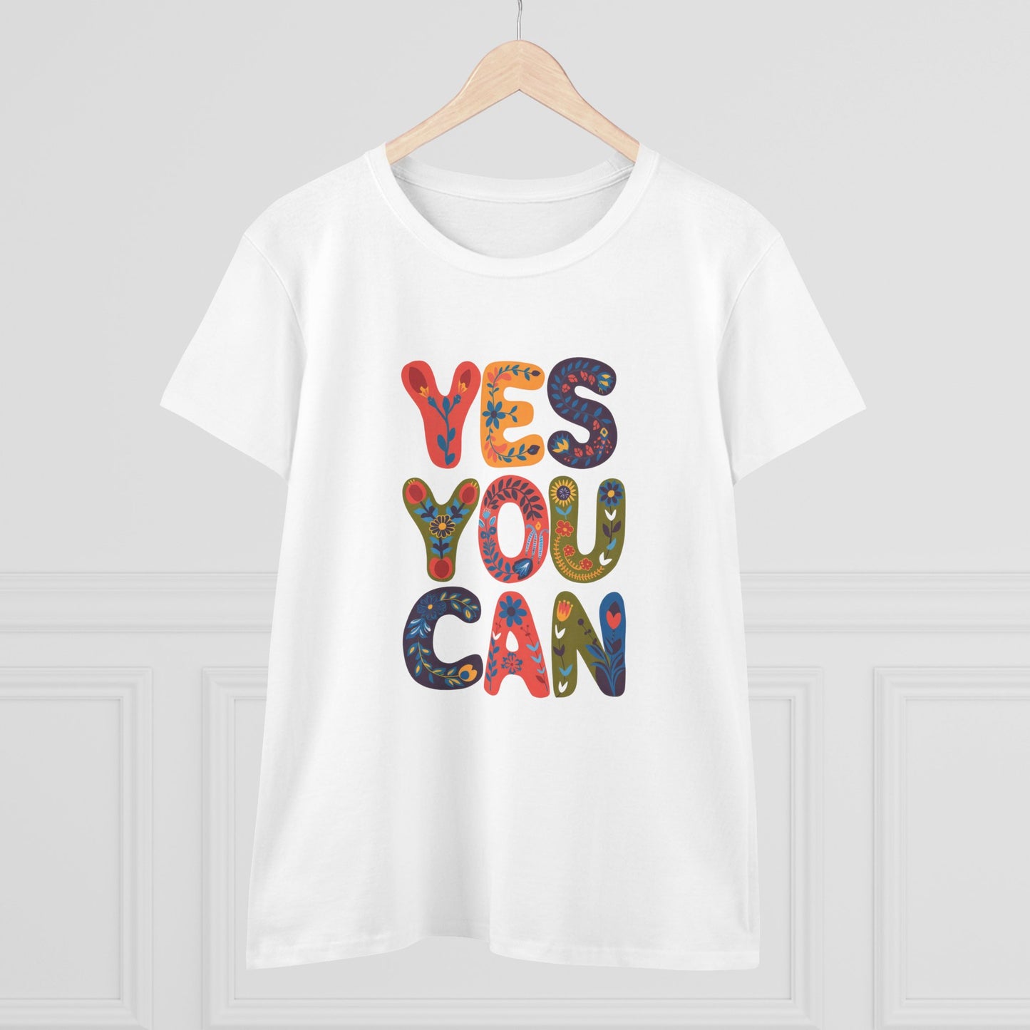Inspirational Women's Midweight Cotton Tee - "YES YOU CAN"