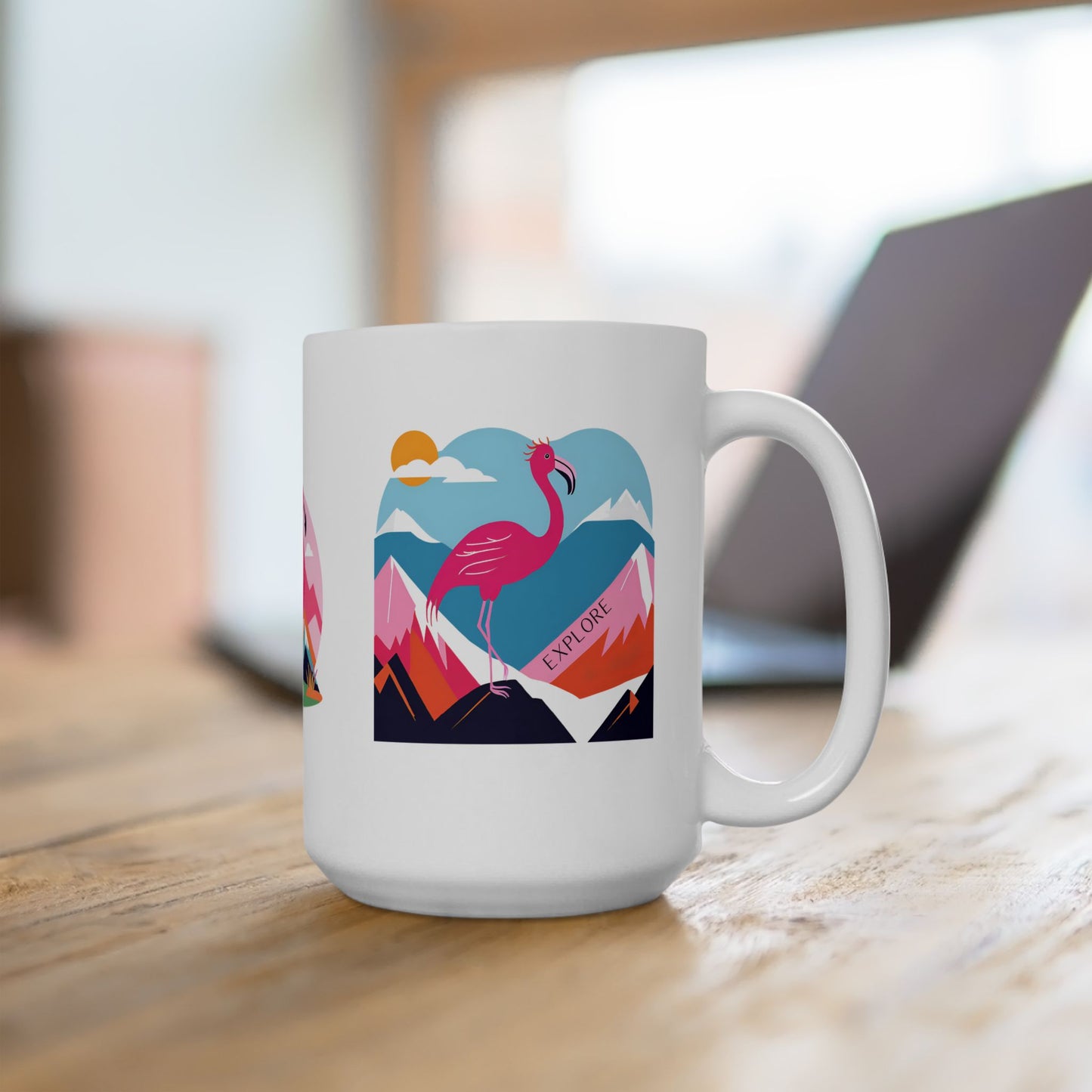 Flamingo Mountain Design Ceramic Mug - 11oz & 15oz Options, Perfect Gift for Nature Lovers