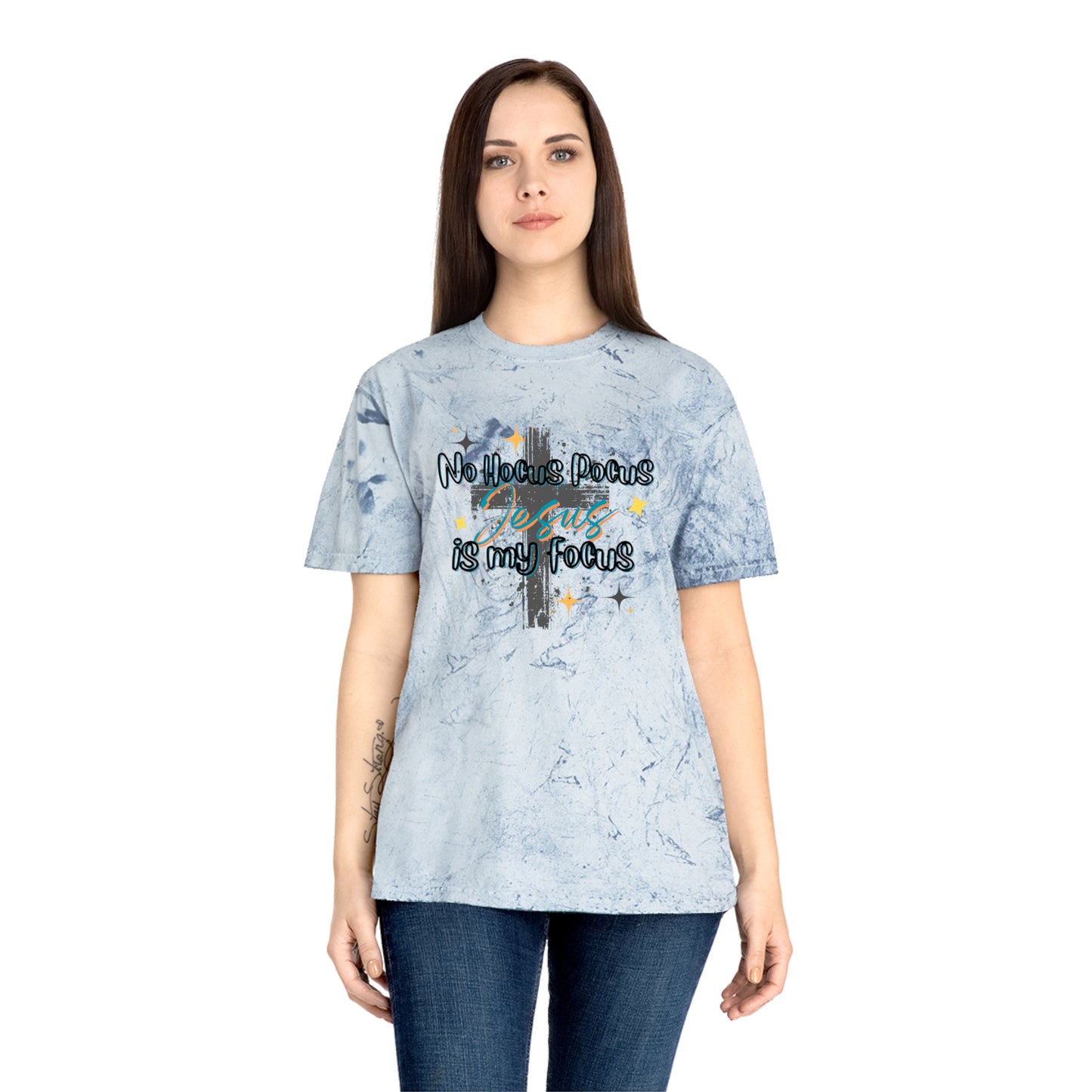 Fall Inspired Unisex Color Blast T-Shirt - No Hocus Pocus, Jesus is My Focus