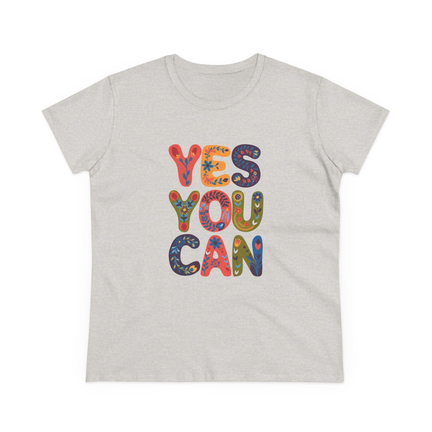 Inspirational Women's Midweight Cotton Tee - "YES YOU CAN"