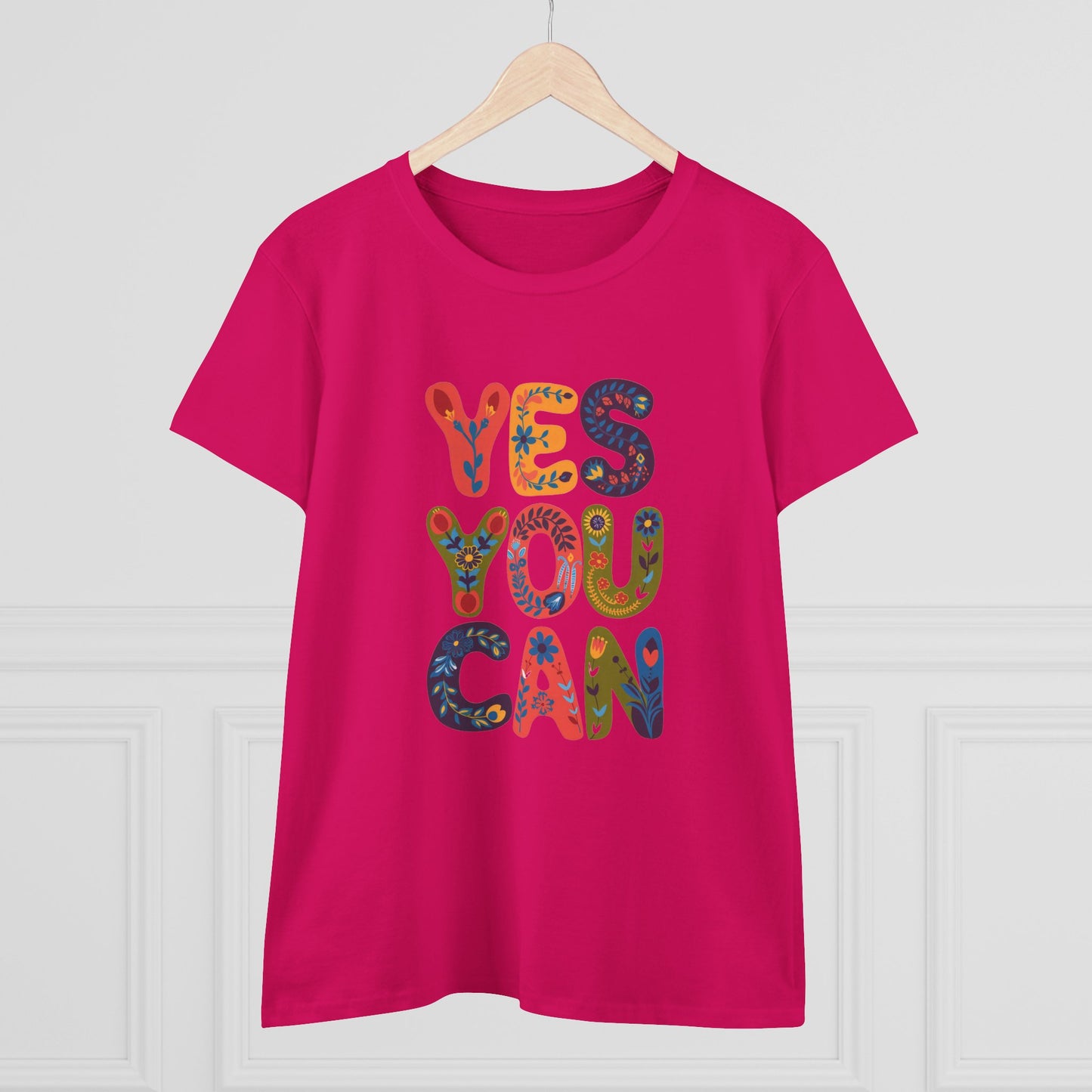 Inspirational Women's Midweight Cotton Tee - "YES YOU CAN"