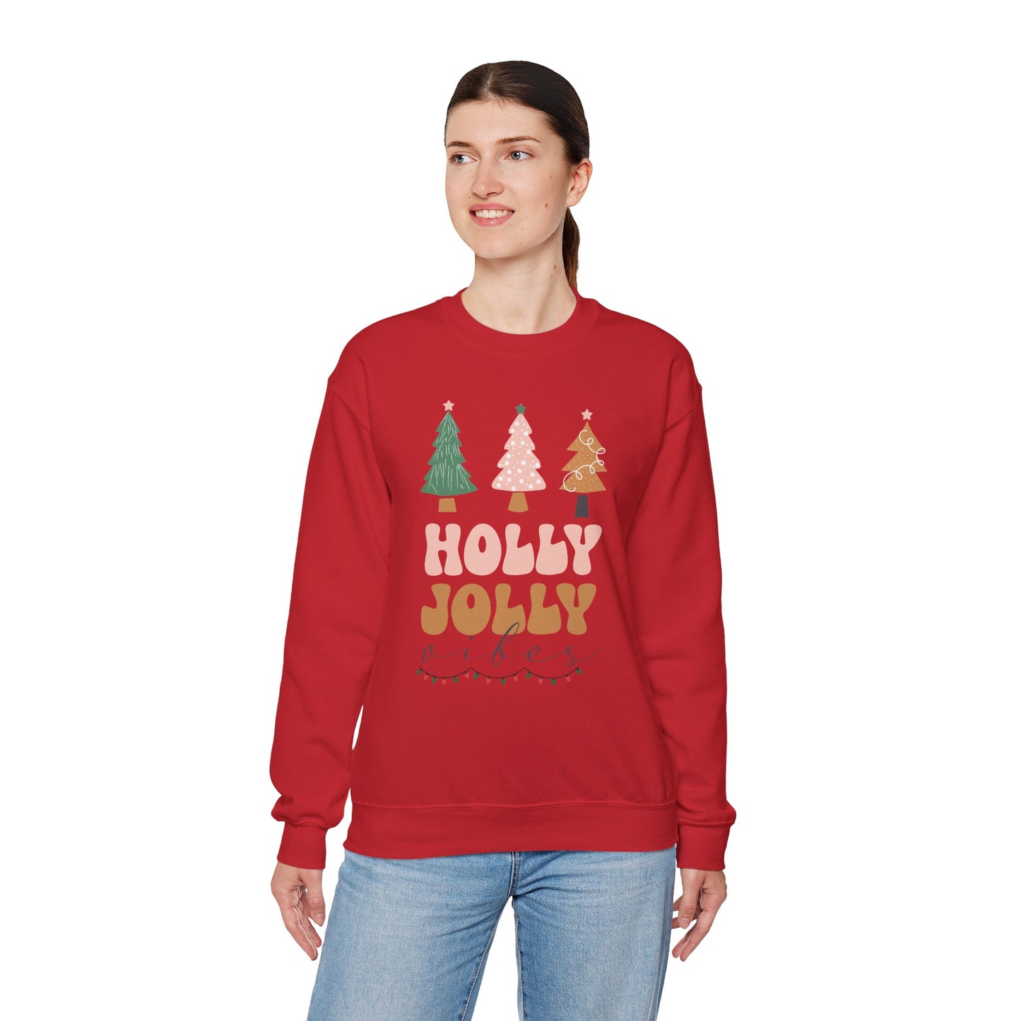 Holiday Sweater Sweatshirt — "Holly Jolly" Christmas Tree Crewneck