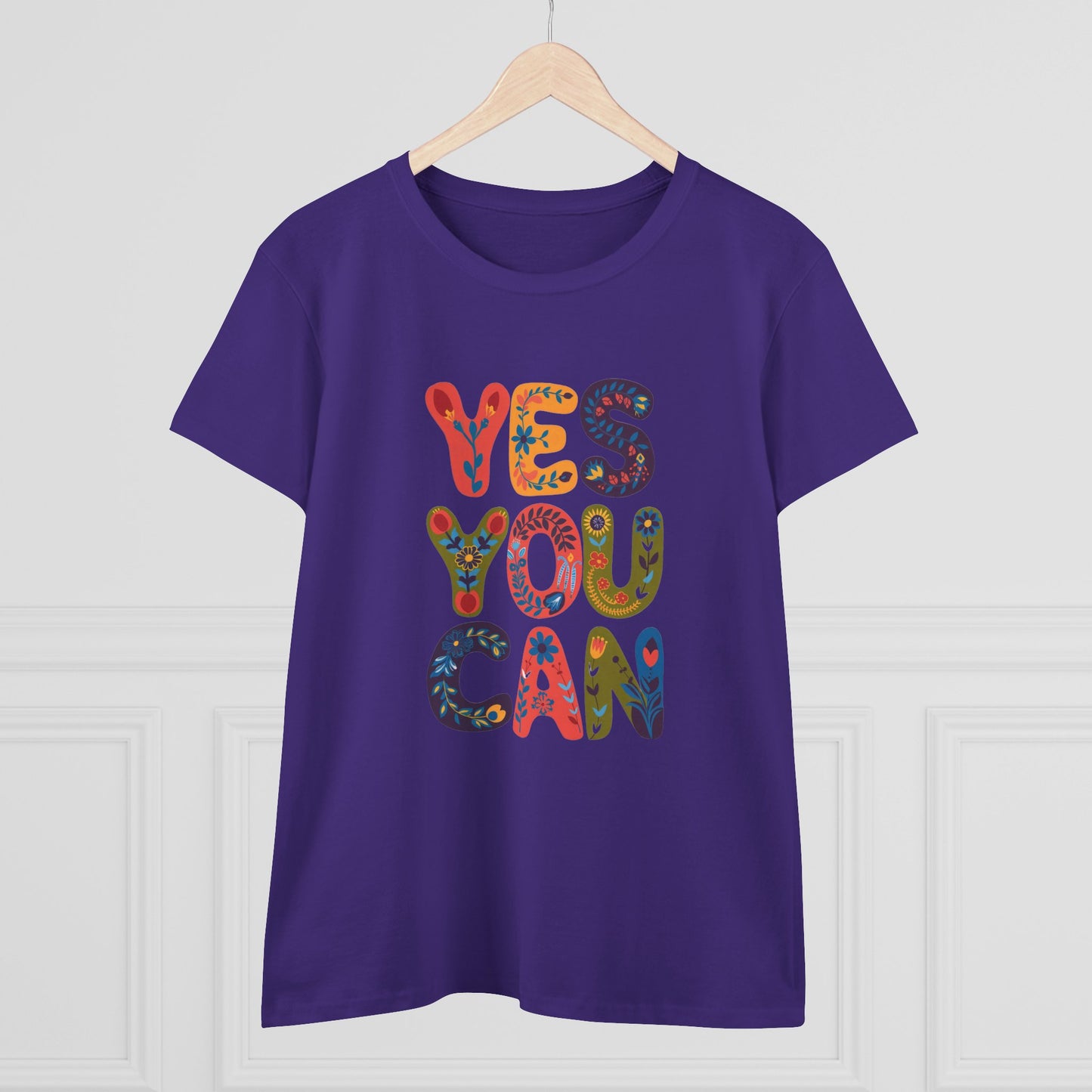Inspirational Women's Midweight Cotton Tee - "YES YOU CAN"