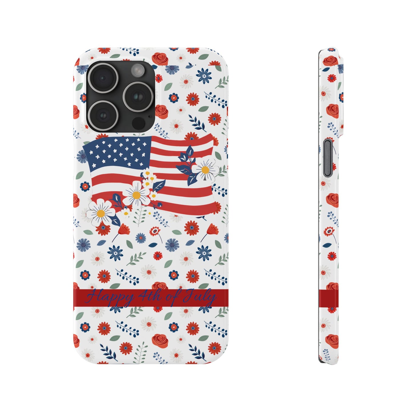 Patriotic Floral Phone Case, Slim Phone Case, USA Flag Case, Fourth of July Gift, Floral Design, Red White Blue Decor