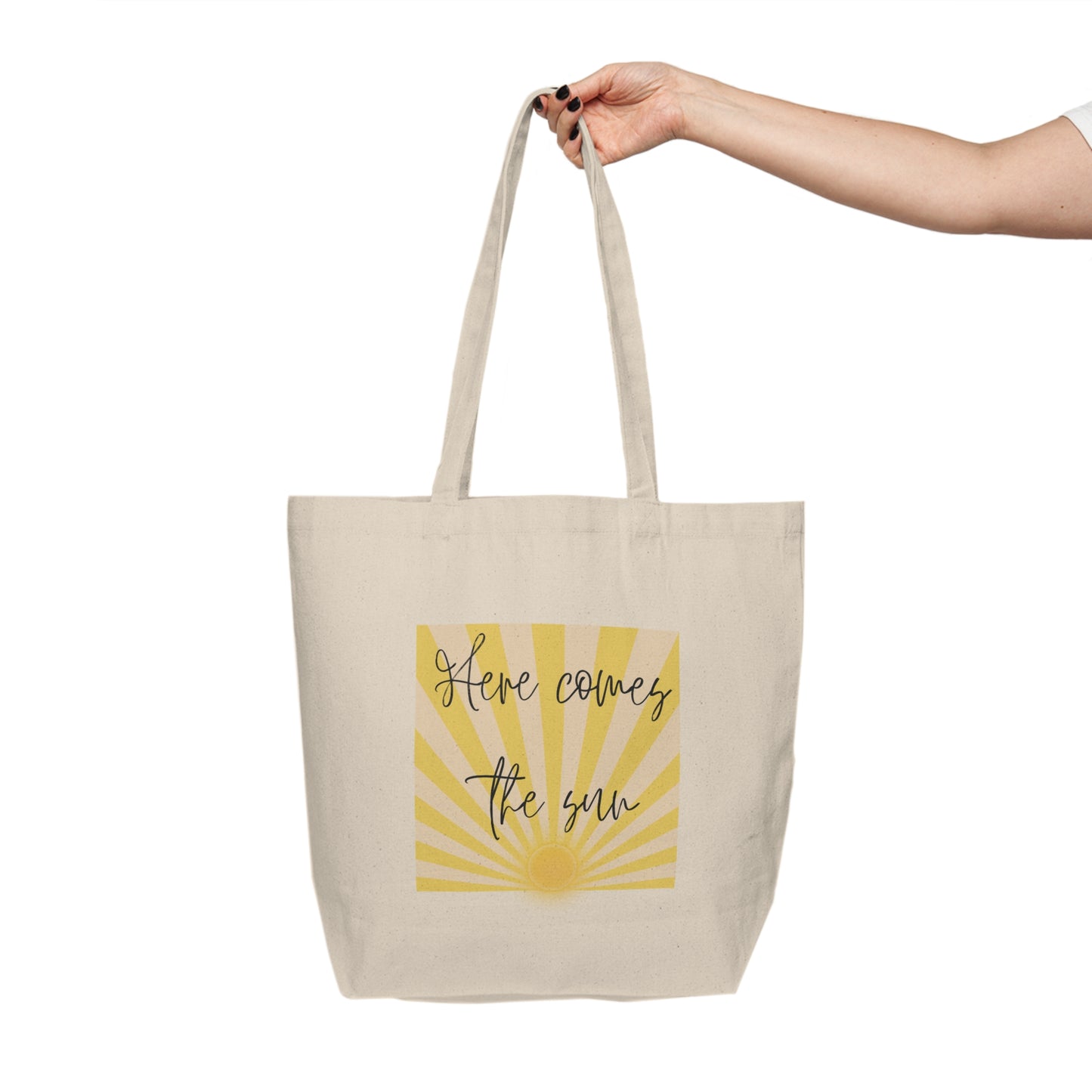 Here Comes the Sun Canvas Shopping Tote - Eco-Friendly Market Bag for Beach, Grocery & Everyday Use