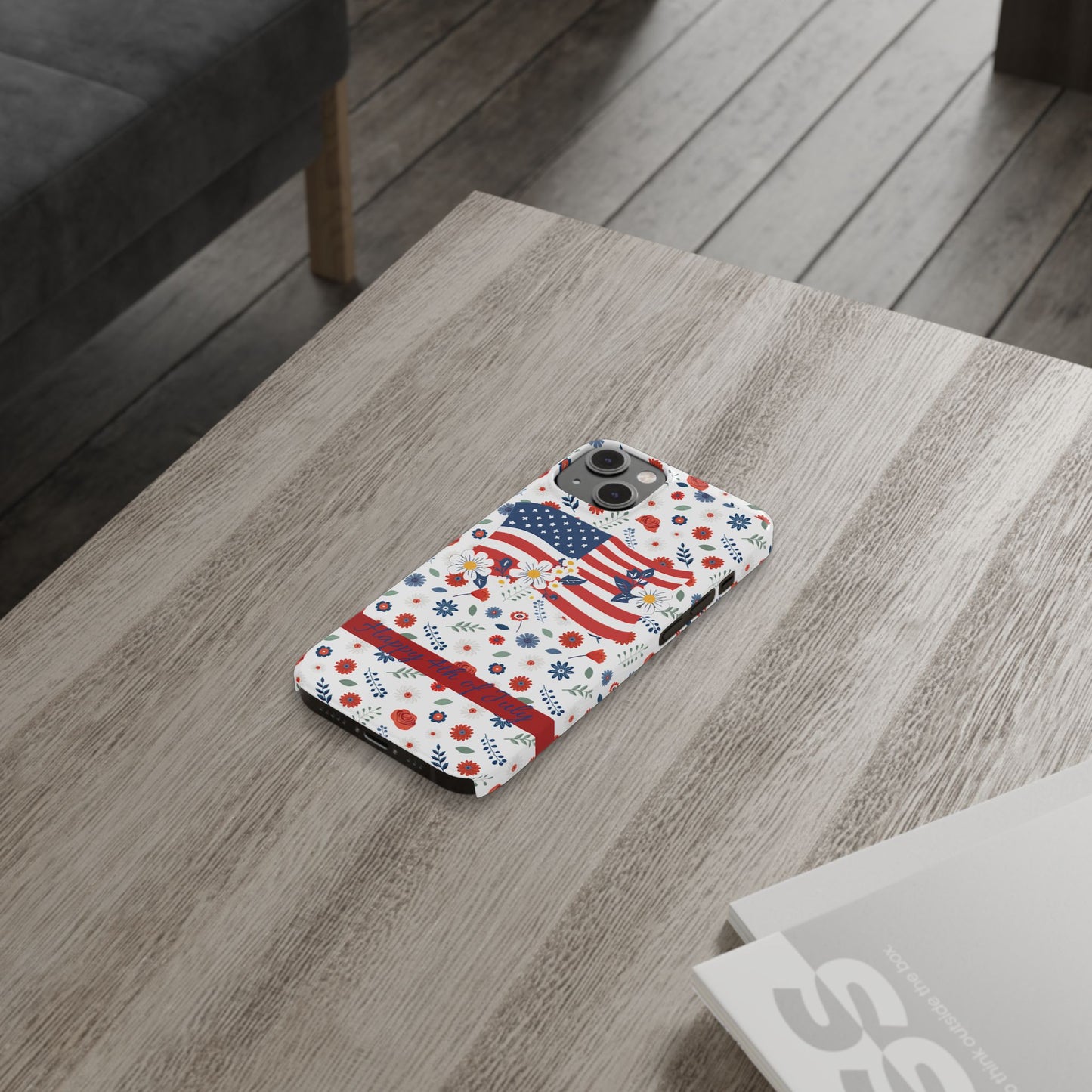 Patriotic Floral Phone Case, Slim Phone Case, USA Flag Case, Fourth of July Gift, Floral Design, Red White Blue Decor