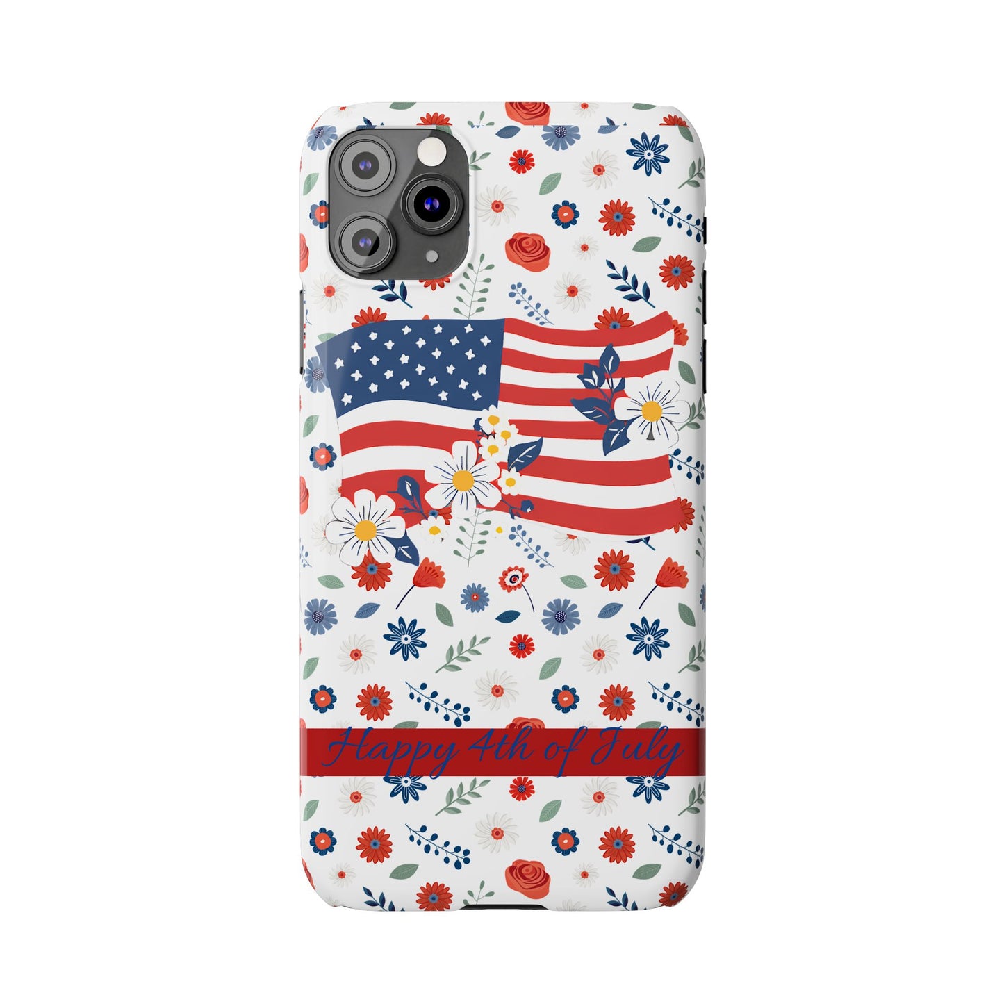 Patriotic Floral Phone Case, Slim Phone Case, USA Flag Case, Fourth of July Gift, Floral Design, Red White Blue Decor