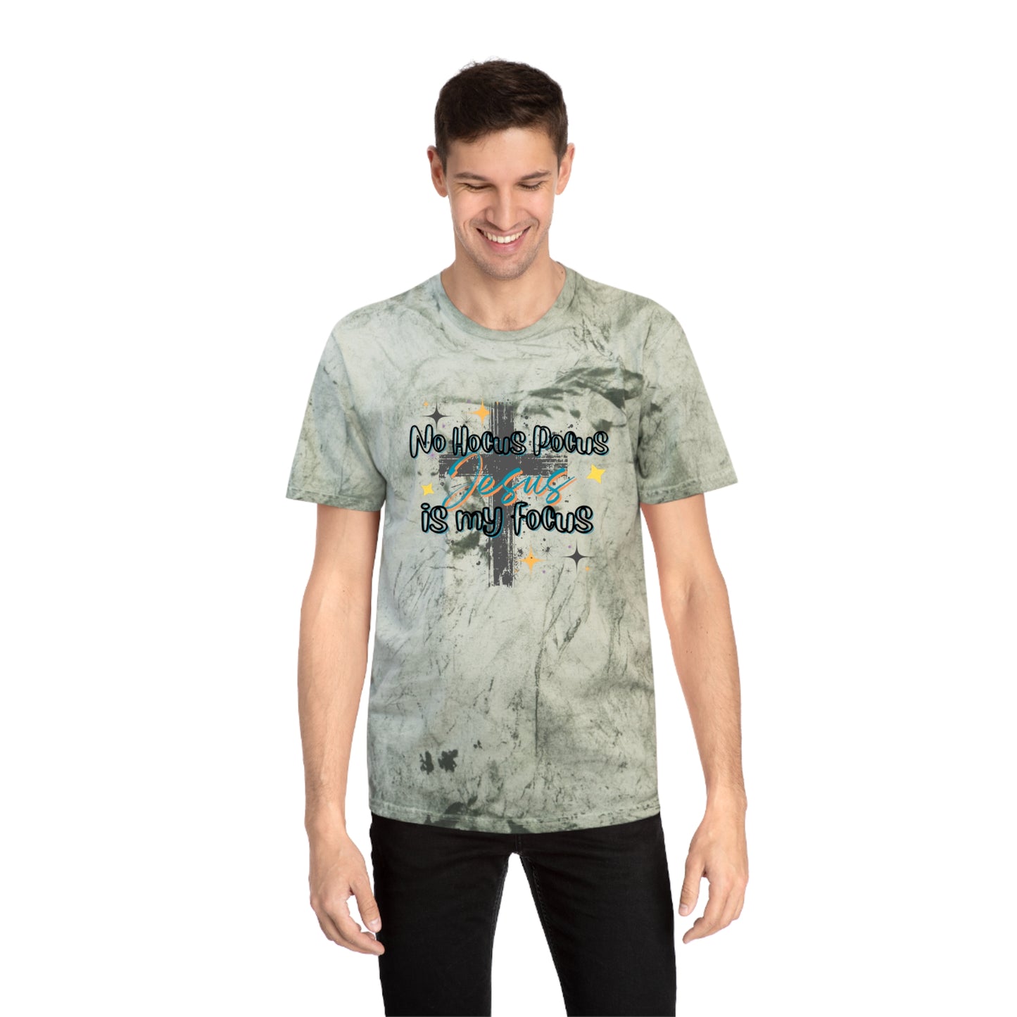 Fall Inspired Unisex Color Blast T-Shirt - No Hocus Pocus, Jesus is My Focus