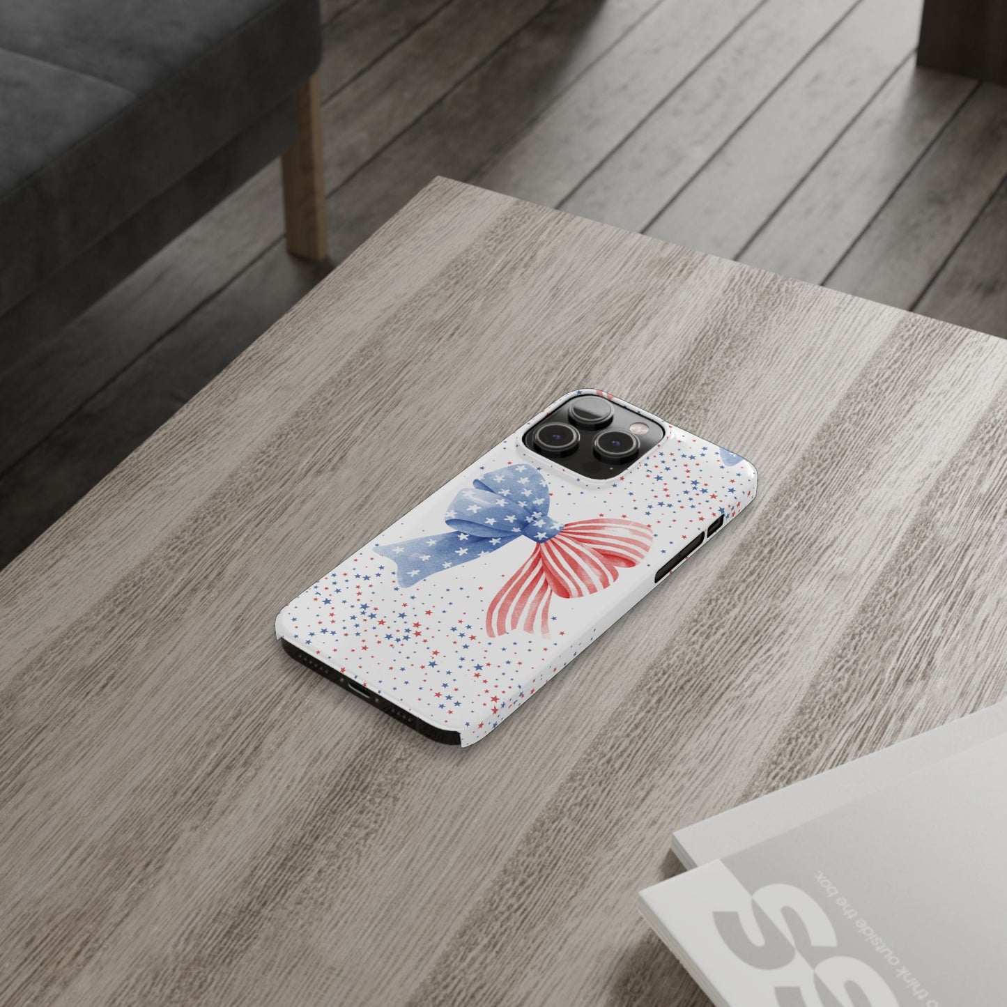 Patriotic Slim Phone Cases with Bow Design, Cute Phone Covers, Summer Accessories, Fourth of July Gift, Trendy Tech