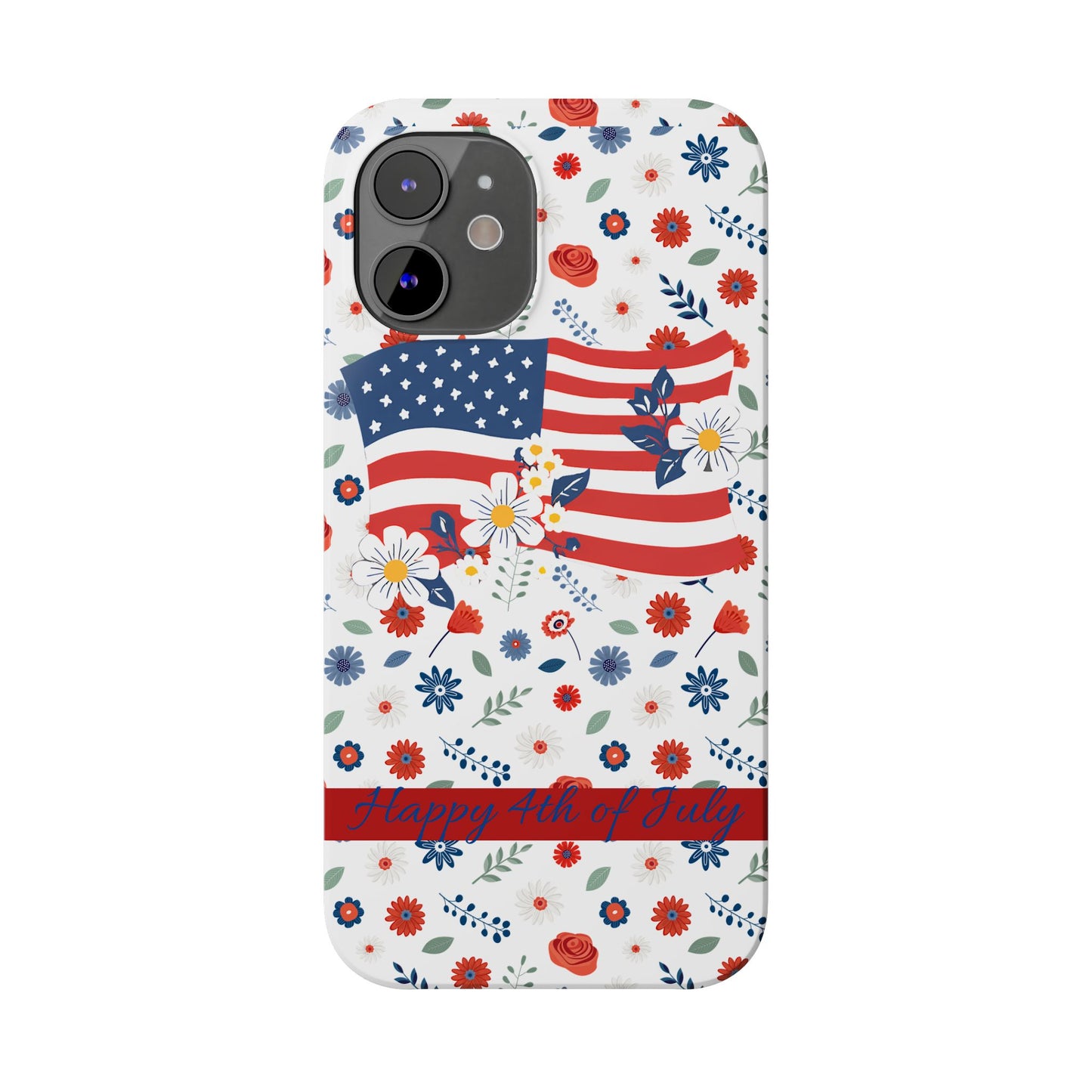 Patriotic Floral Phone Case, Slim Phone Case, USA Flag Case, Fourth of July Gift, Floral Design, Red White Blue Decor
