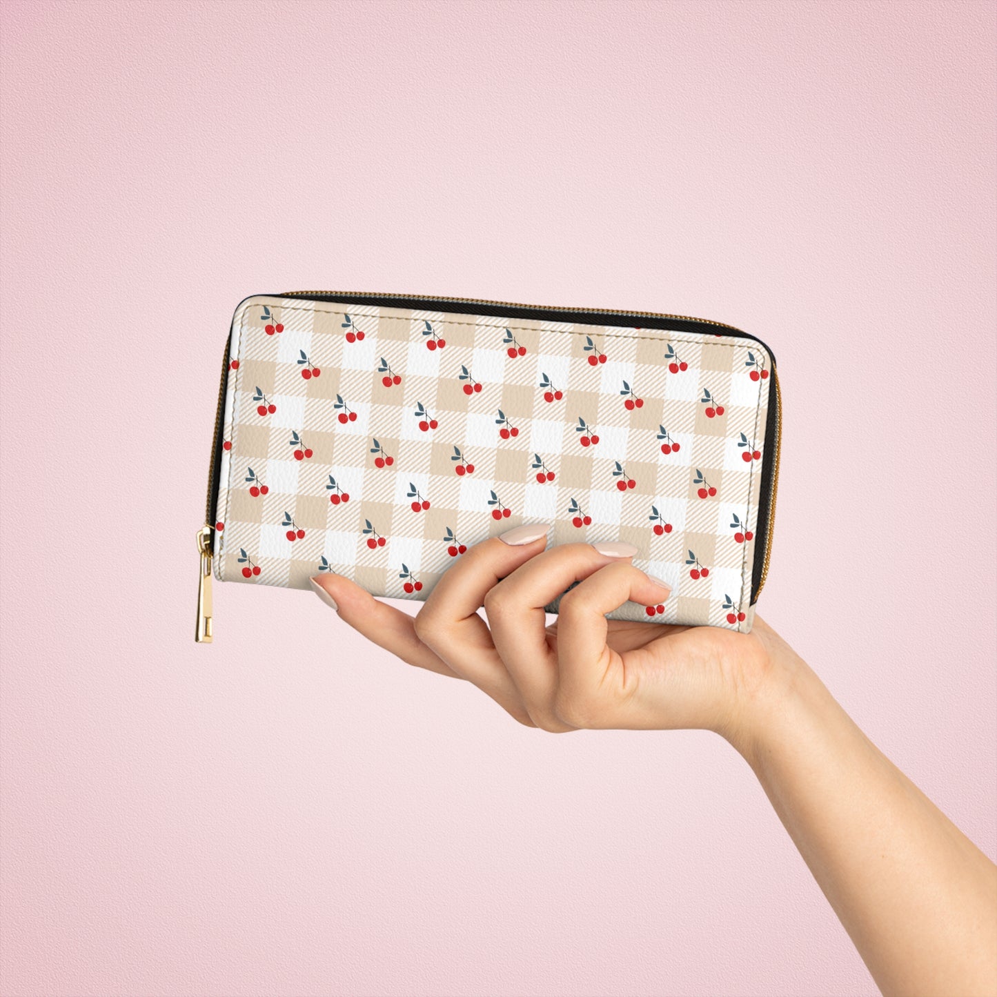 Chic Cherry Print Zipper Wallet - Stylish Wallet for Everyday Use