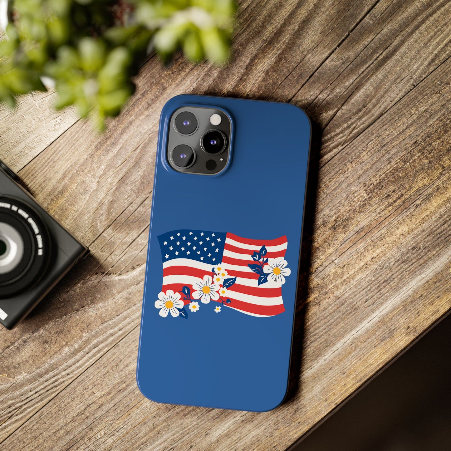 Patriotic Floral Phone Case - Slim Case for iPhone, Independence Day, Memorial Day, American Flag Design, Gifts for Her