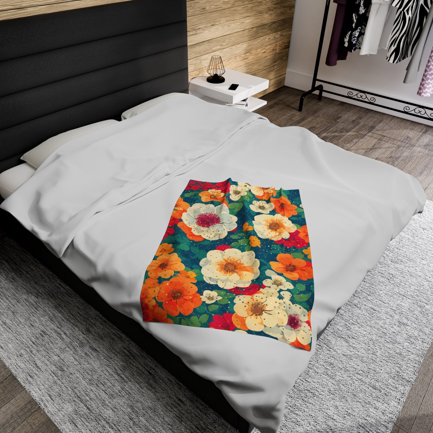 Plush Blanket - Vibrant Floral Design with a Hint of Sparkle