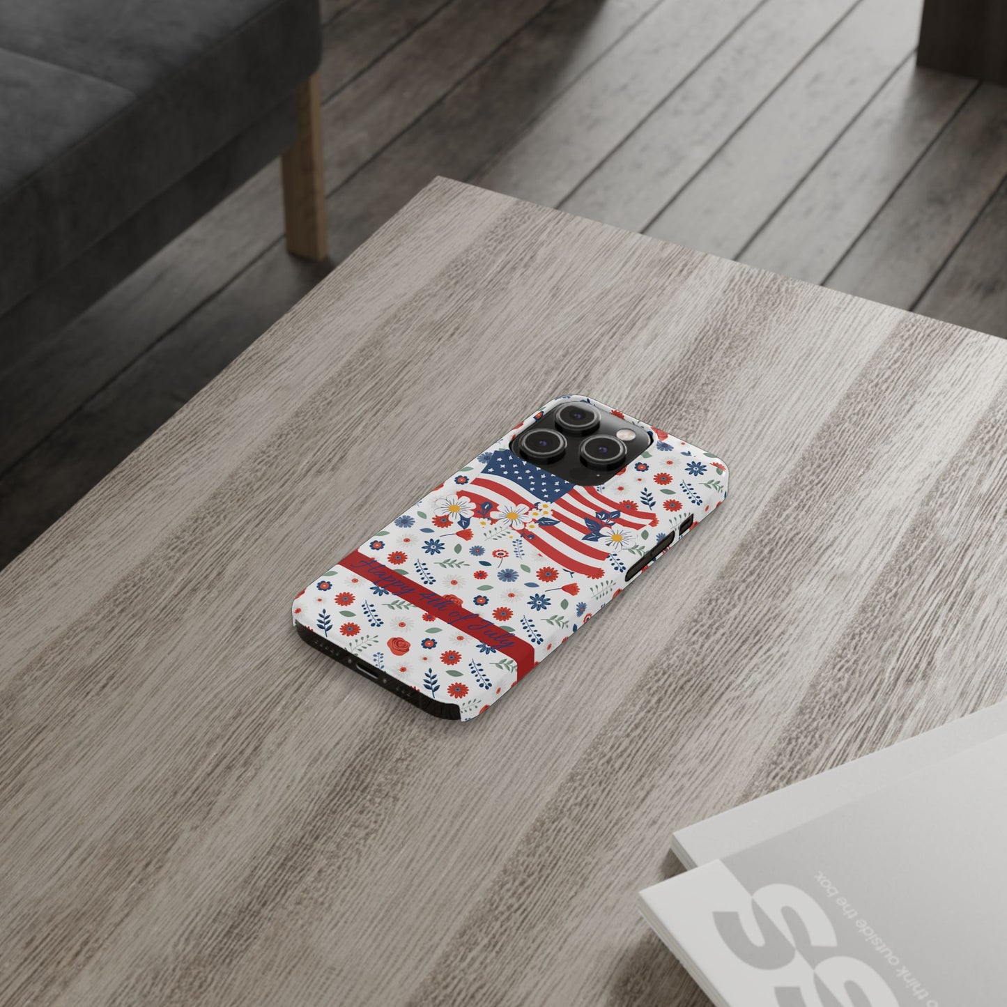 Patriotic Floral Phone Case, Slim Phone Case, USA Flag Case, Fourth of July Gift, Floral Design, Red White Blue Decor