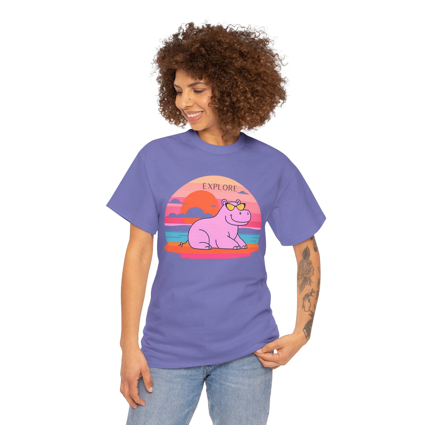 Cute Hippo 'Explore' Tee - Summer Fun