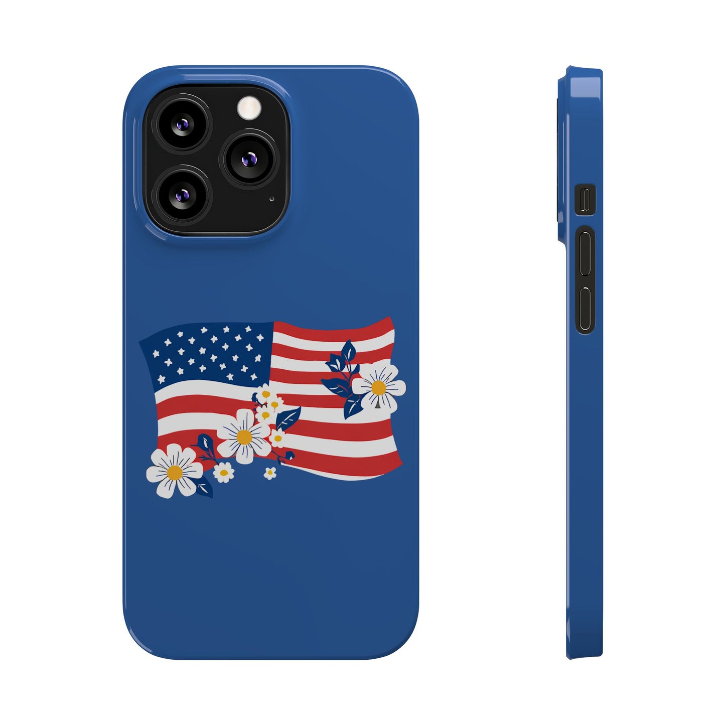 Patriotic Floral Phone Case - Slim Case for iPhone, Independence Day, Memorial Day, American Flag Design, Gifts for Her