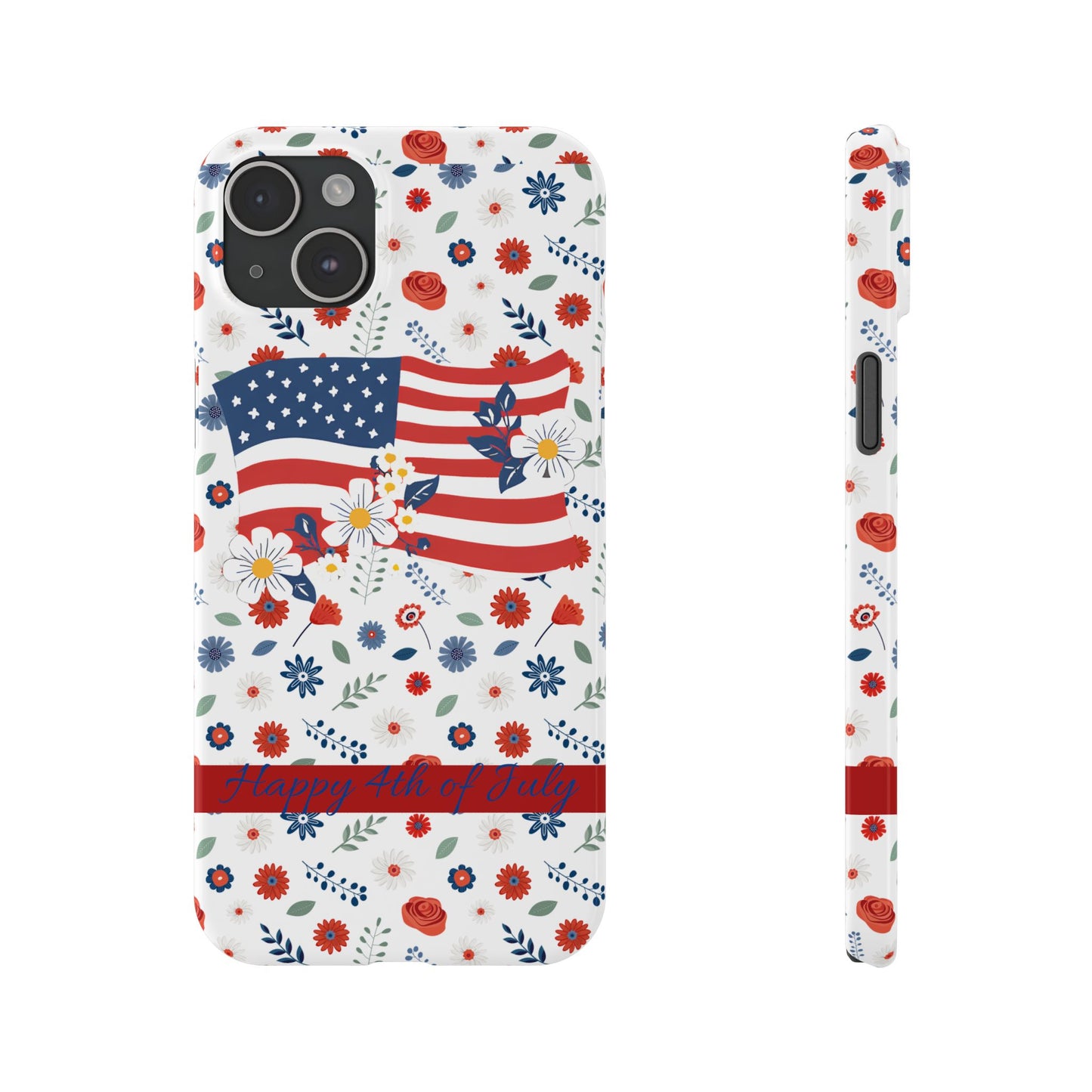 Patriotic Floral Phone Case, Slim Phone Case, USA Flag Case, Fourth of July Gift, Floral Design, Red White Blue Decor