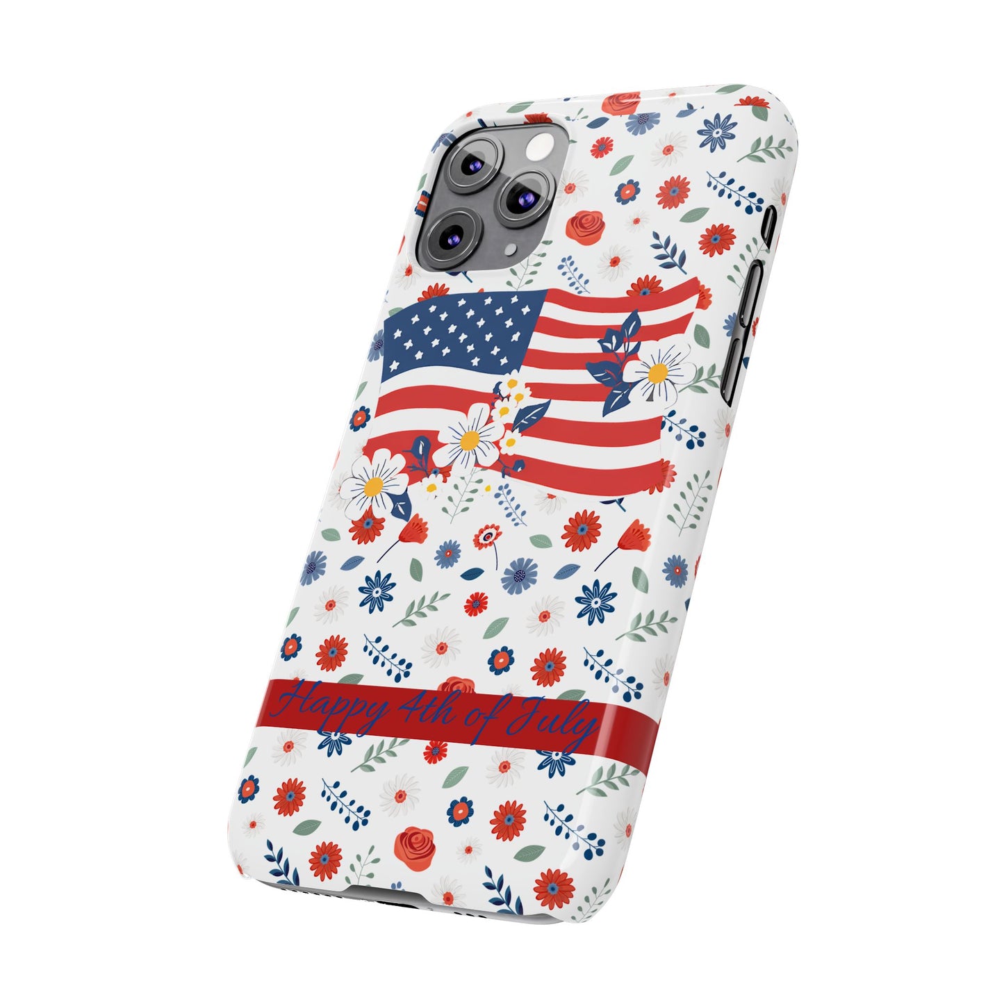 Patriotic Floral Phone Case, Slim Phone Case, USA Flag Case, Fourth of July Gift, Floral Design, Red White Blue Decor