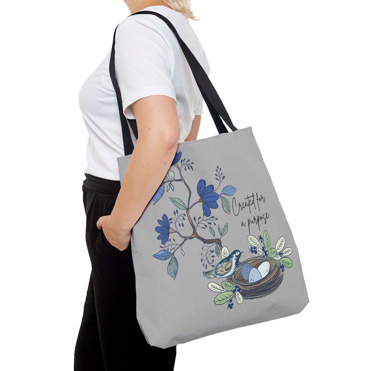 Faith Inspired Tote Bag - 'Created for a Purpose' Floral Design