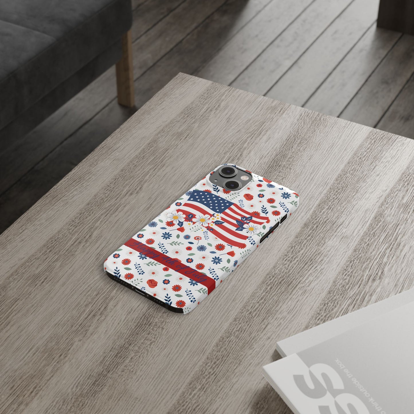 Patriotic Floral Phone Case, Slim Phone Case, USA Flag Case, Fourth of July Gift, Floral Design, Red White Blue Decor
