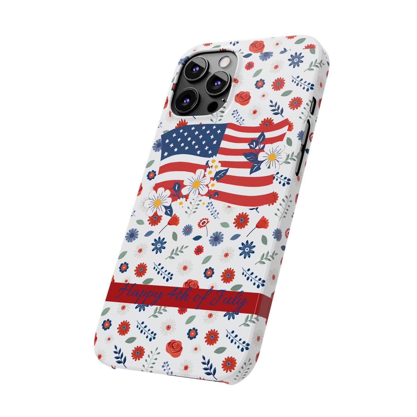 Patriotic Floral Phone Case, Slim Phone Case, USA Flag Case, Fourth of July Gift, Floral Design, Red White Blue Decor