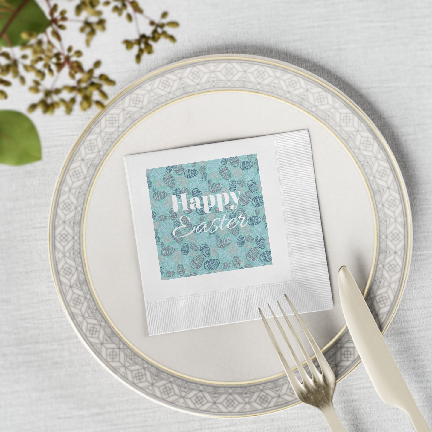 Happy Easter White Coined Napkins - Festive Spring Table Decor