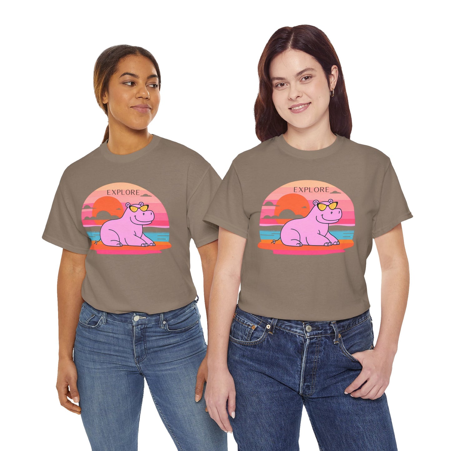 Cute Hippo 'Explore' Tee - Summer Fun