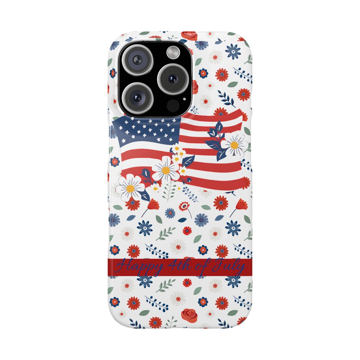 Patriotic Floral Phone Case, Slim Phone Case, USA Flag Case, Fourth of July Gift, Floral Design, Red White Blue Decor