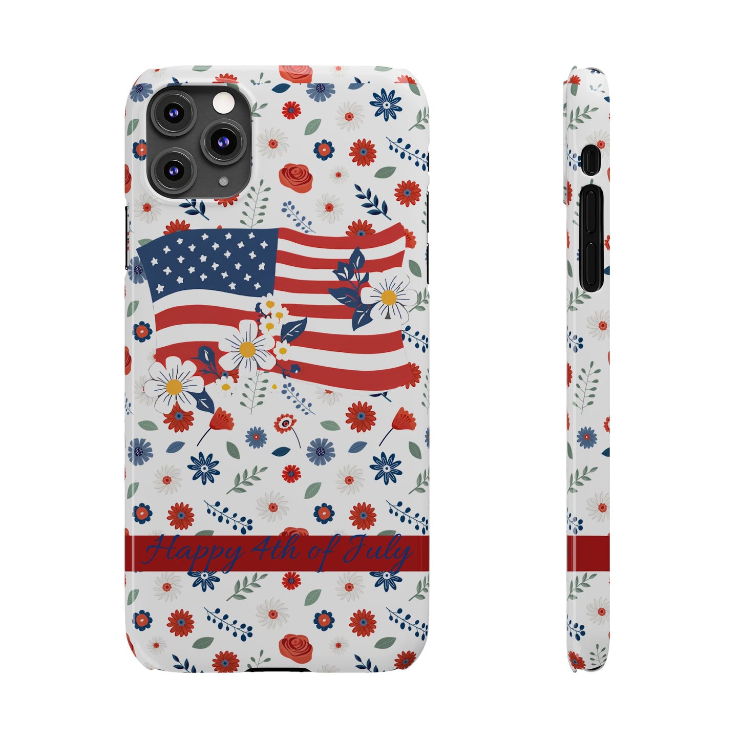 Patriotic Floral Phone Case, Slim Phone Case, USA Flag Case, Fourth of July Gift, Floral Design, Red White Blue Decor
