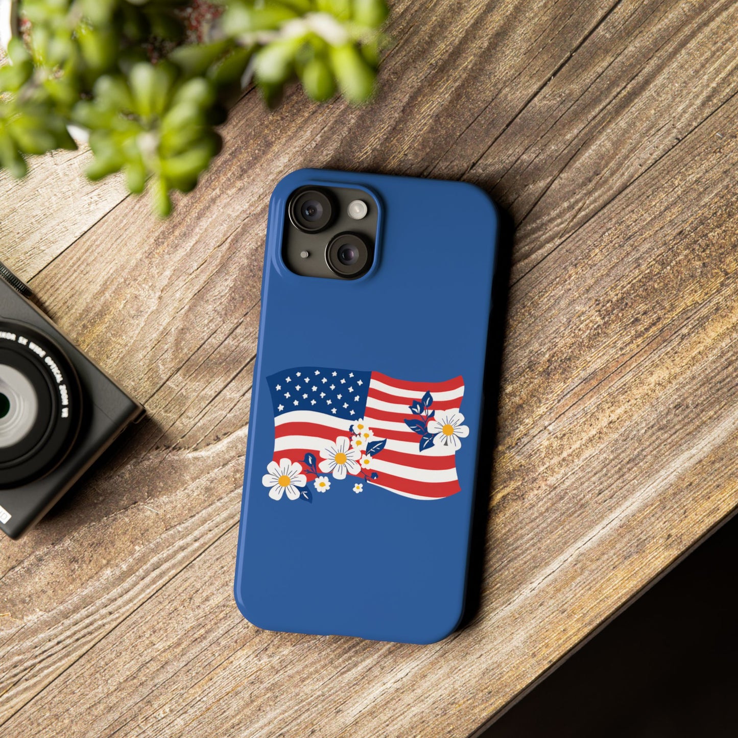 Patriotic Floral Phone Case - Slim Case for iPhone, Independence Day, Memorial Day, American Flag Design, Gifts for Her