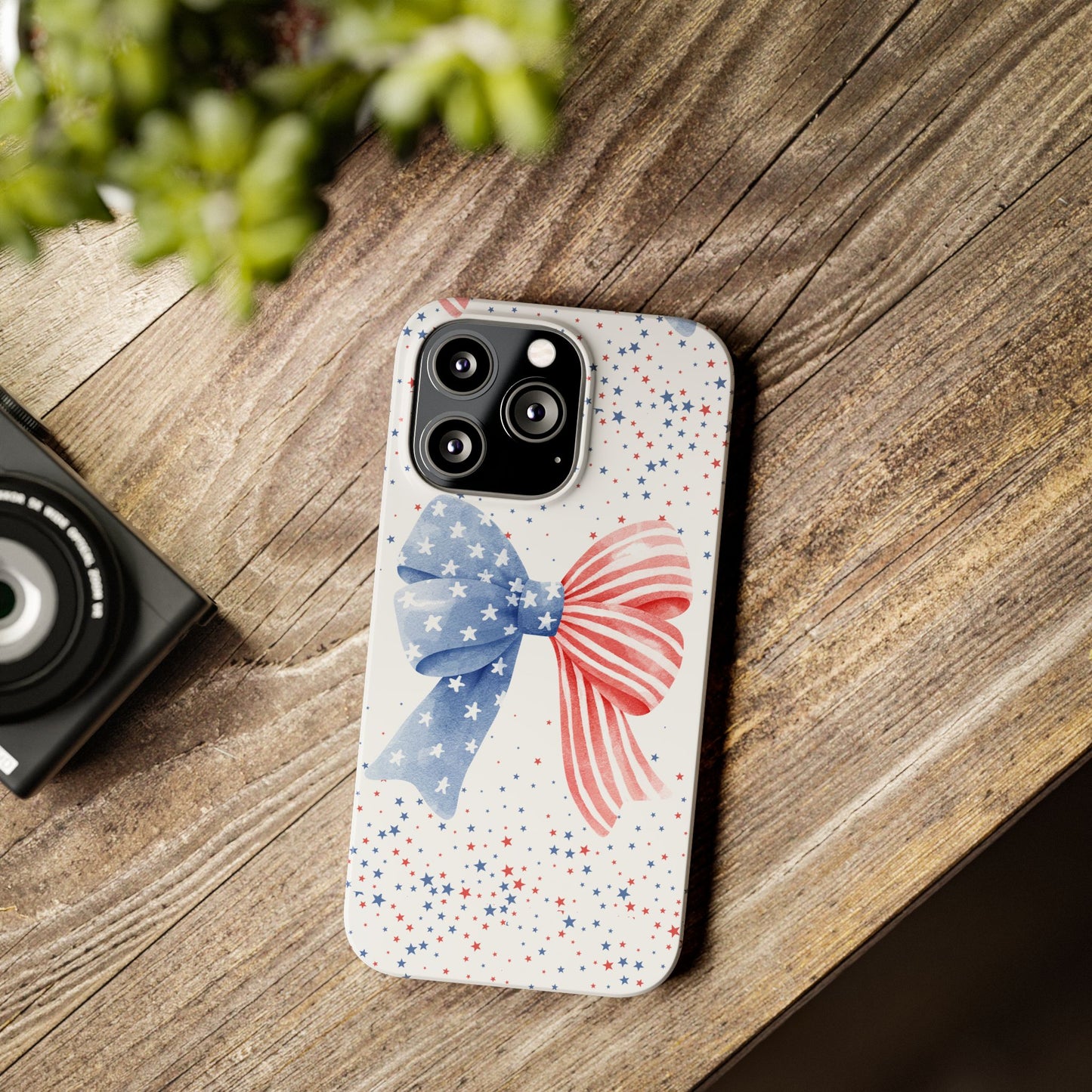 Patriotic Slim Phone Cases with Bow Design, Cute Phone Covers, Summer Accessories, Fourth of July Gift, Trendy Tech