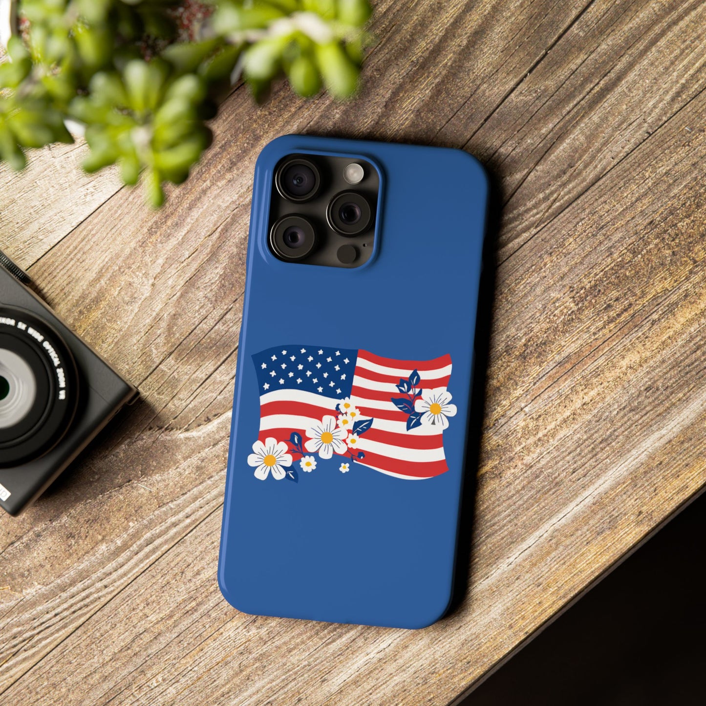 Patriotic Floral Phone Case - Slim Case for iPhone, Independence Day, Memorial Day, American Flag Design, Gifts for Her